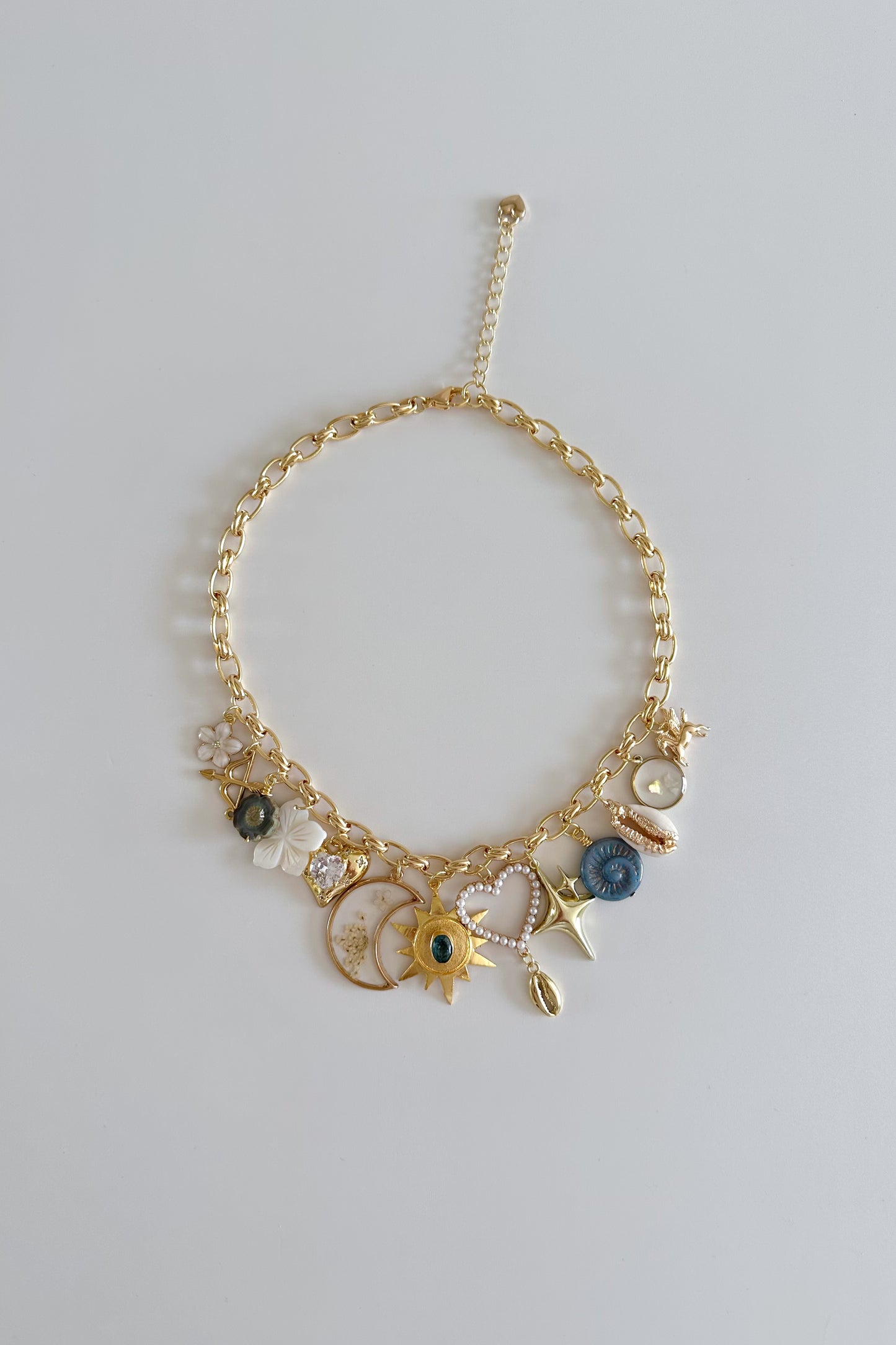 Serene Skies Gold Plated Statement Vintage Charm Necklace