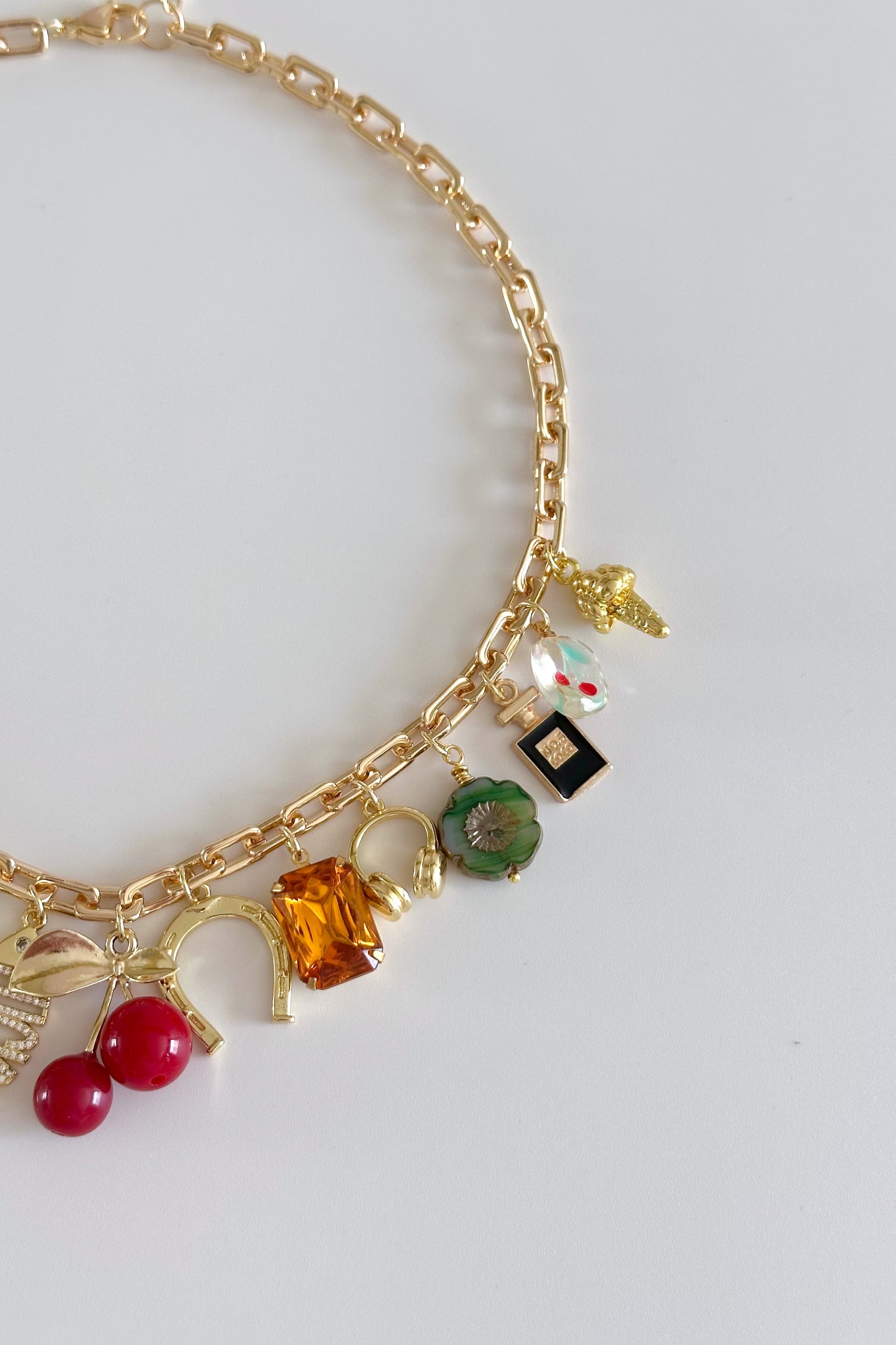 Cherry Girl Gold Plated Statement Vintage Charm Necklace