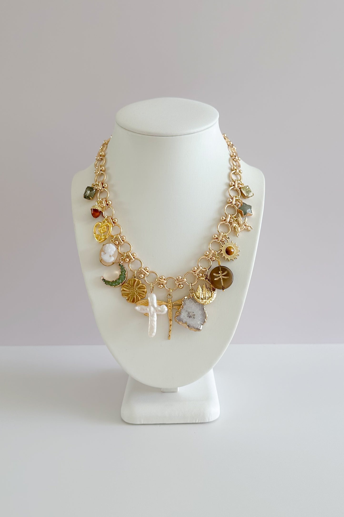 Enchanted Gold Plated Statement Vintage Charm Necklace