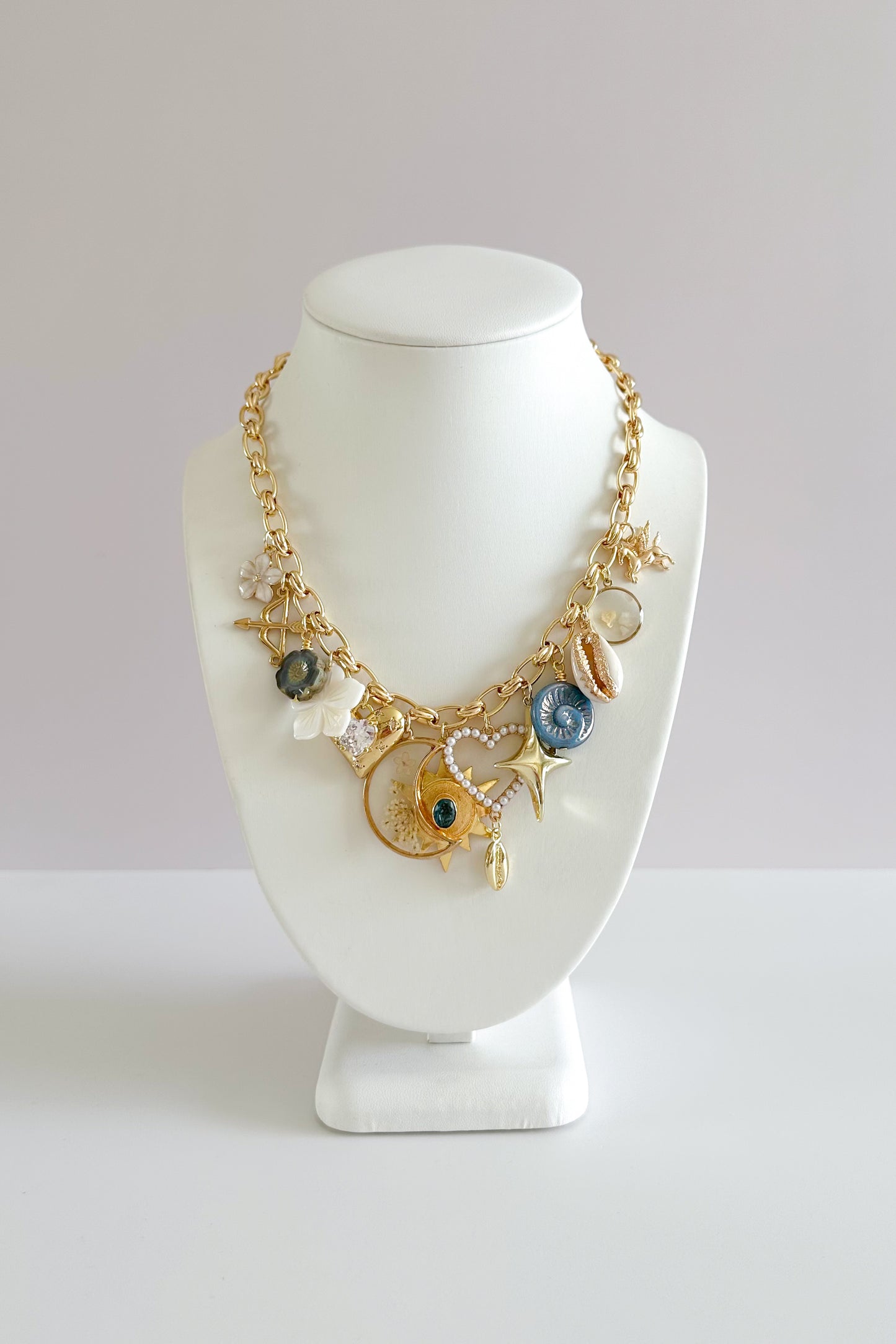 Serene Skies Gold Plated Statement Vintage Charm Necklace