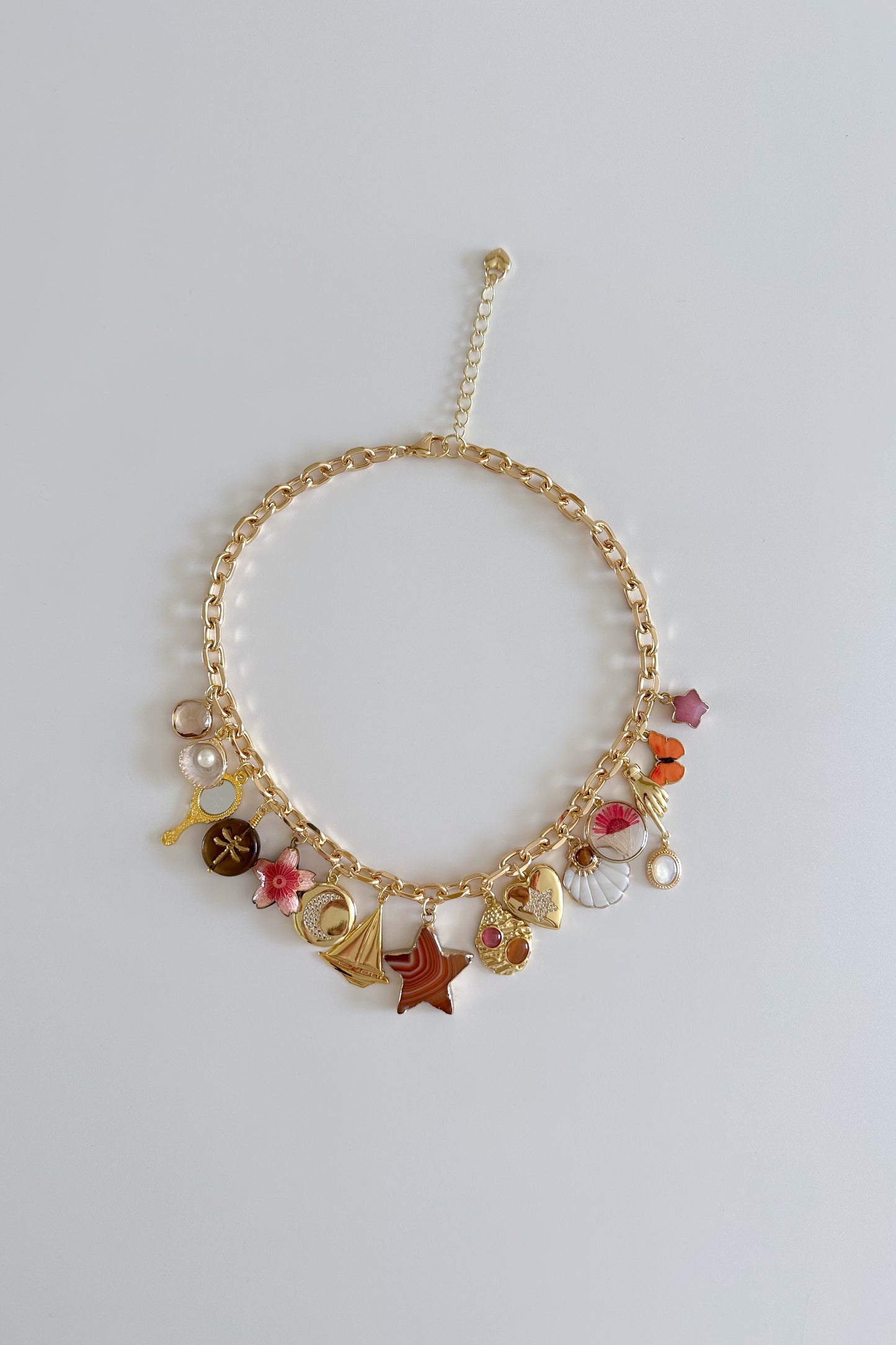 Agate Gold Plated Statement Vintage Charm Necklace