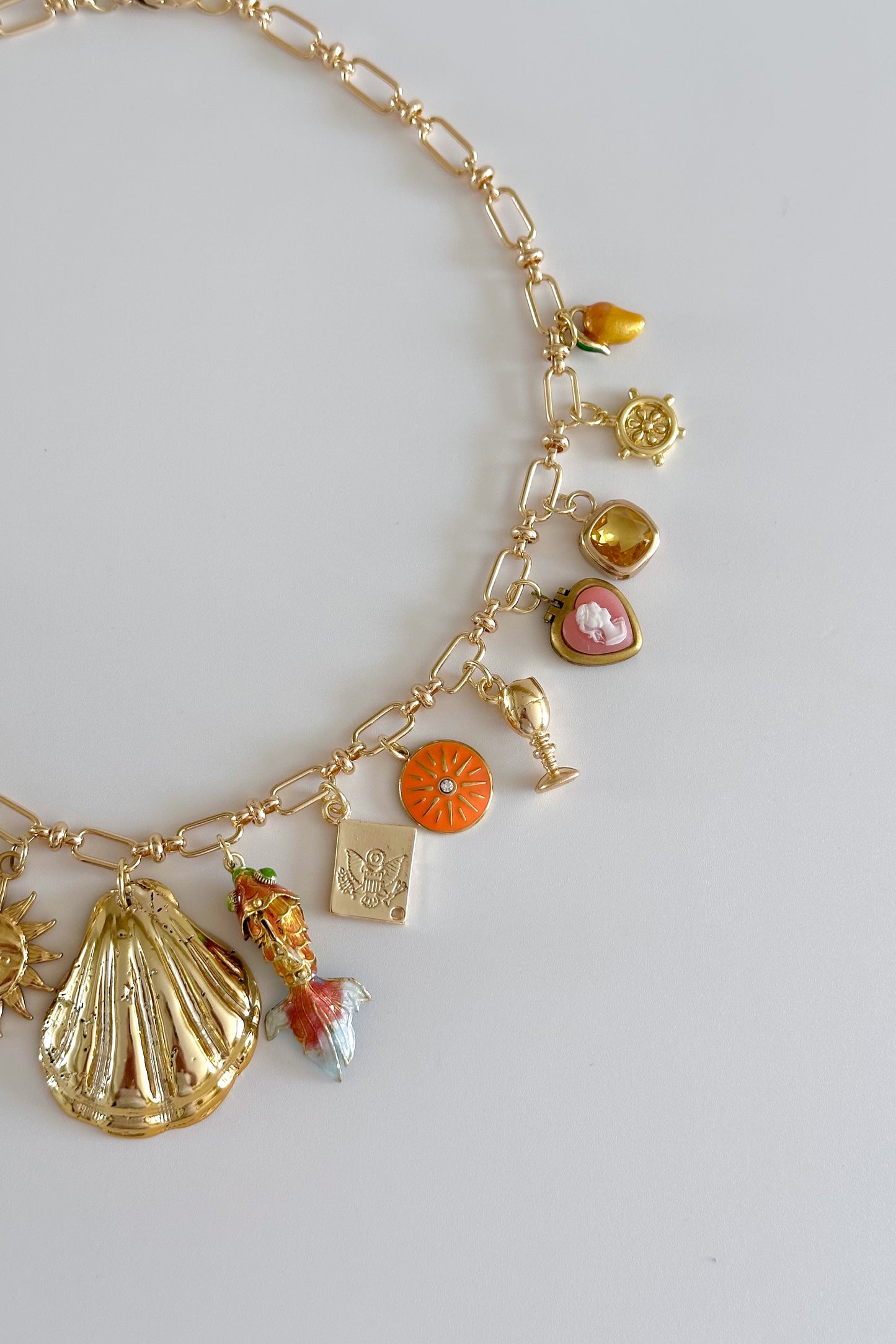 Euro Summer Gold Plated Statement Vintage Charm Necklace