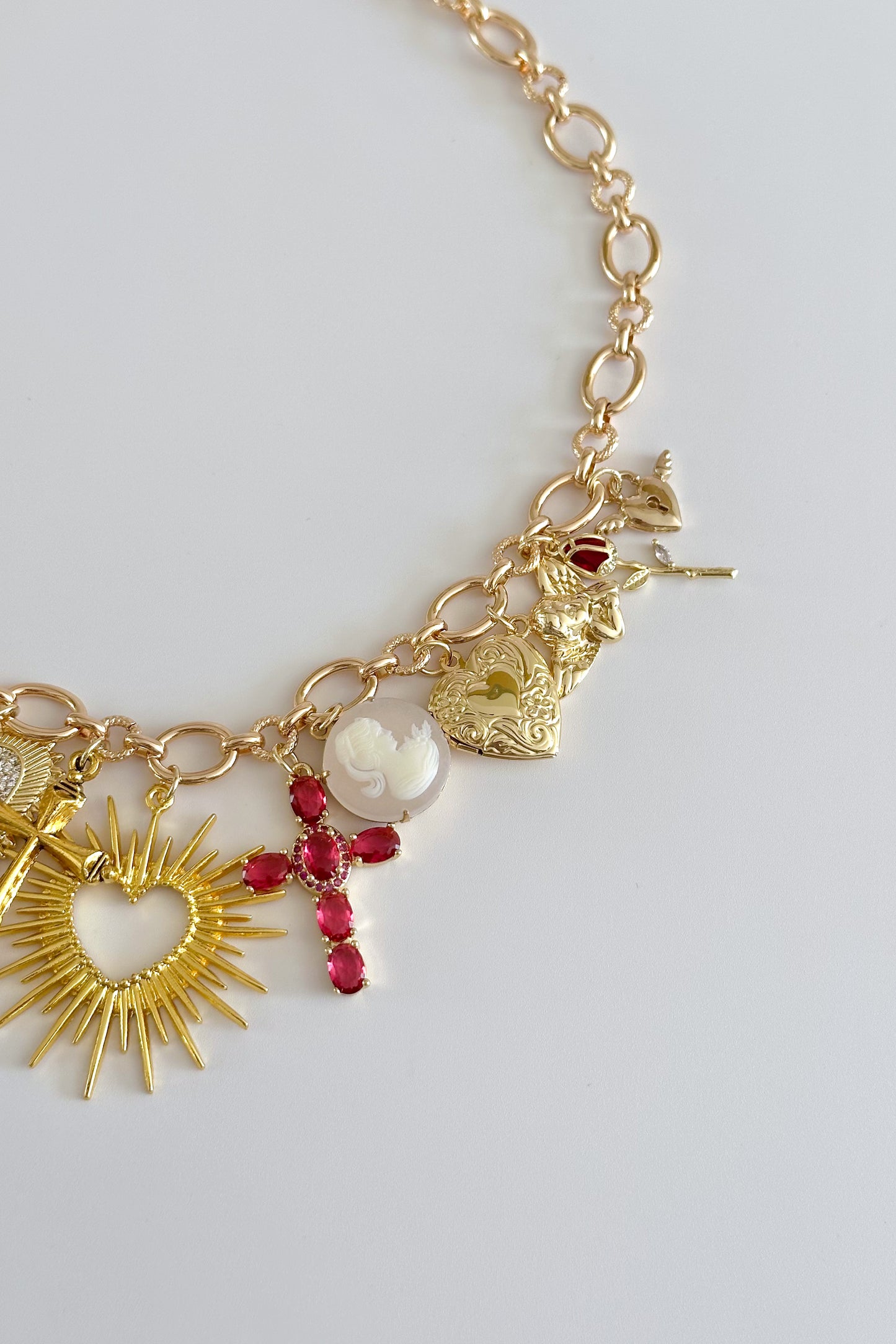 María Gold Plated Statement Vintage Charm Necklace