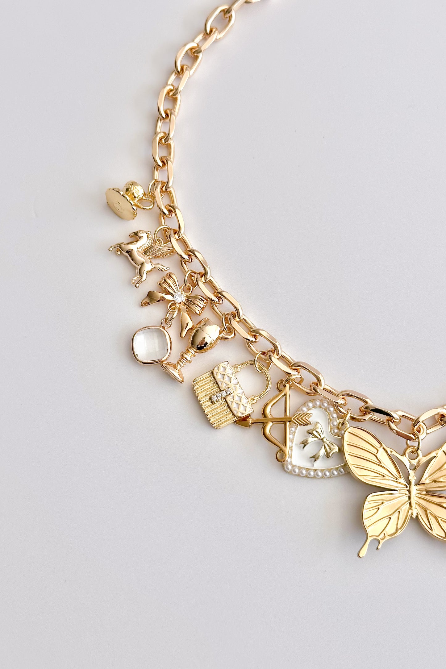 Love Struck Gold Plated Statement Vintage Charm Necklace