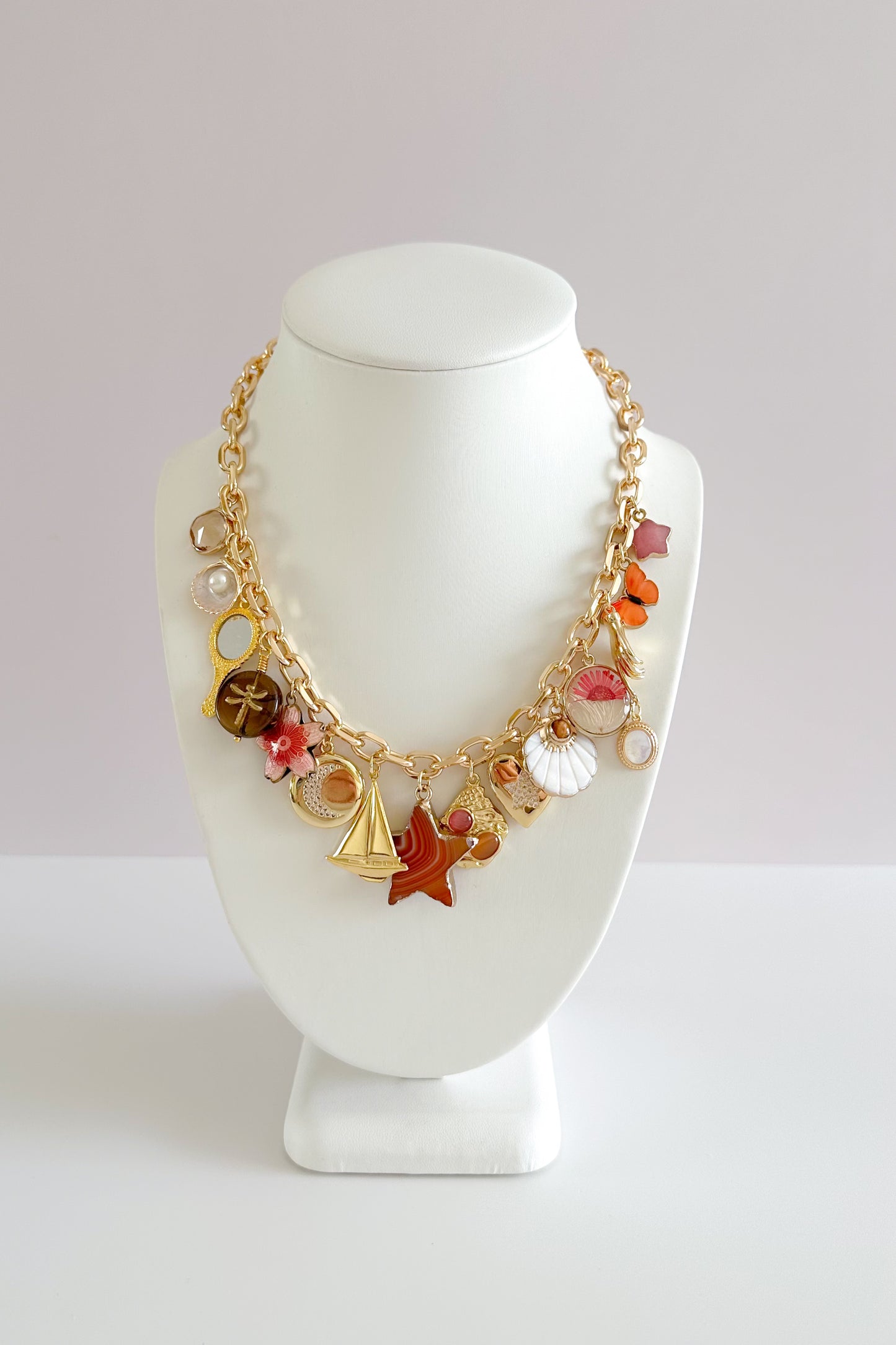 Agate Gold Plated Statement Vintage Charm Necklace