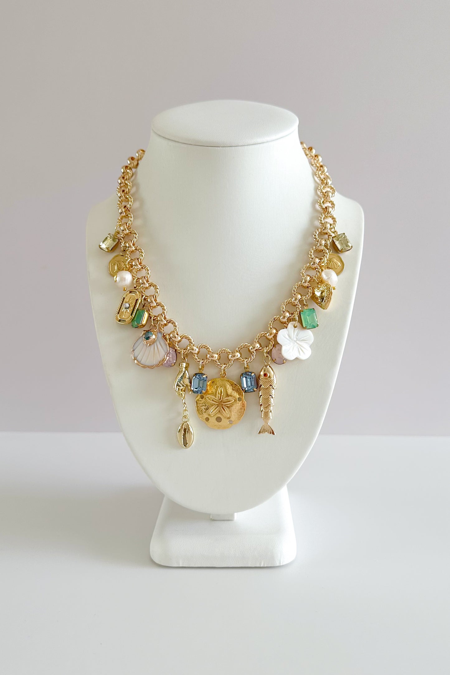 Oceana Gold Plated Statement Vintage Charm Necklace