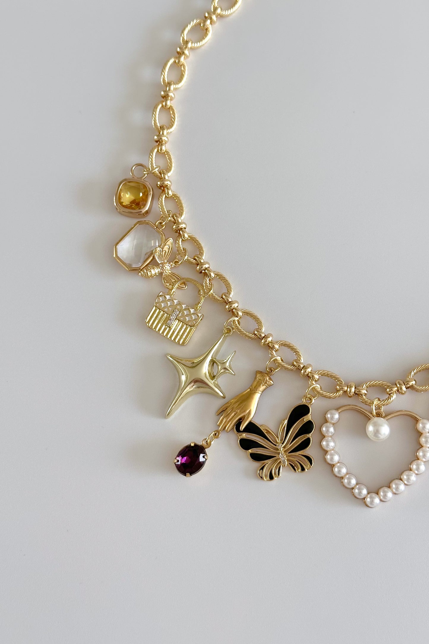 Amethyst Gold Plated Statement Vintage Charm Necklace
