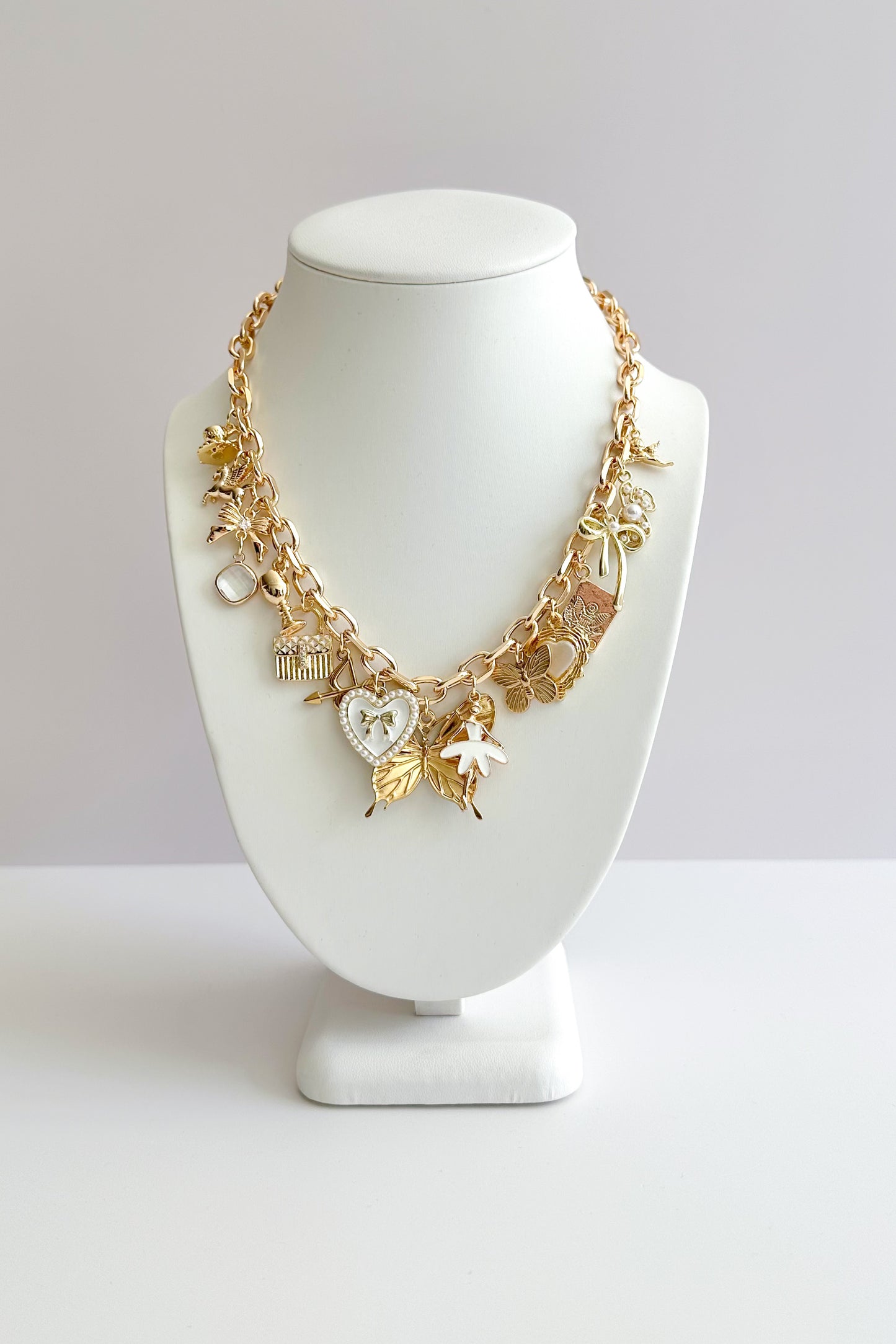Love Struck Gold Plated Statement Vintage Charm Necklace
