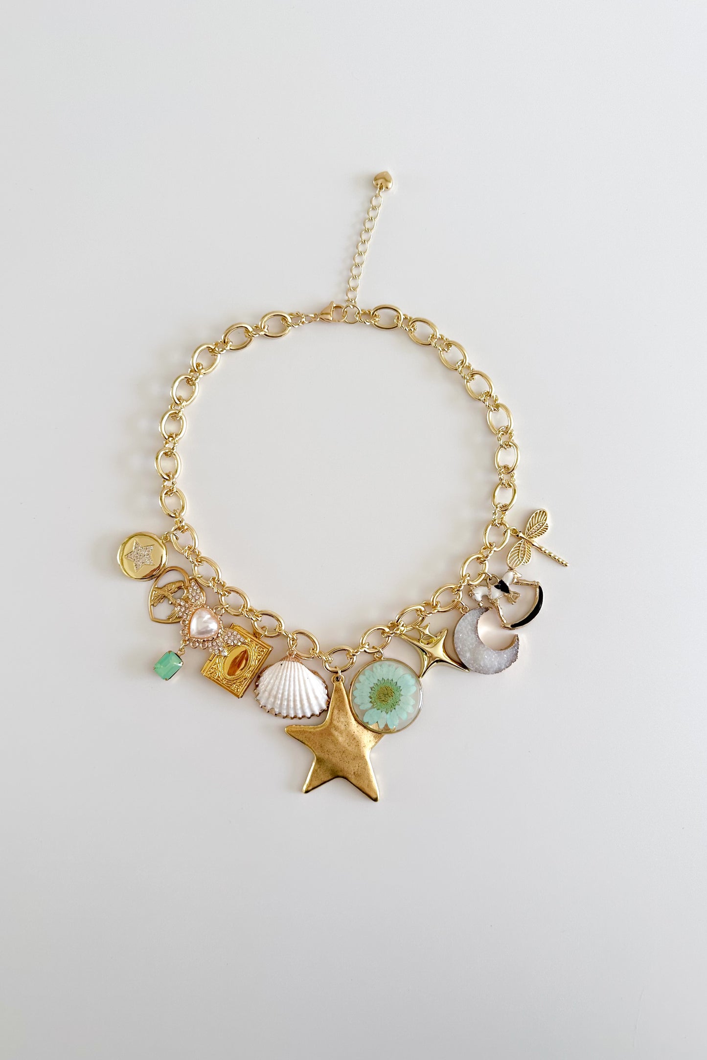 Sweet Dreams Gold Plated Statement Vintage Charm Necklace