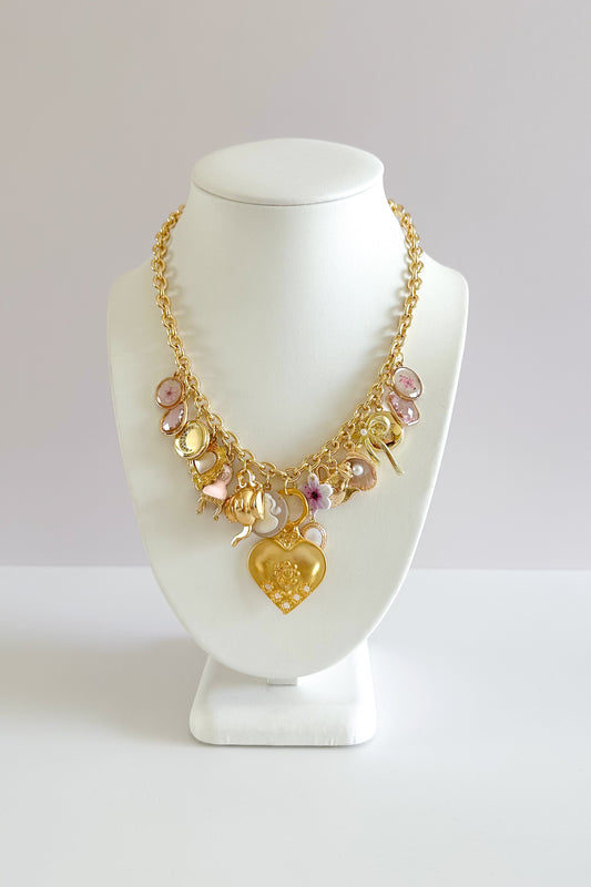 Cherub Pink Gold Plated Statement Vintage Charm Necklace