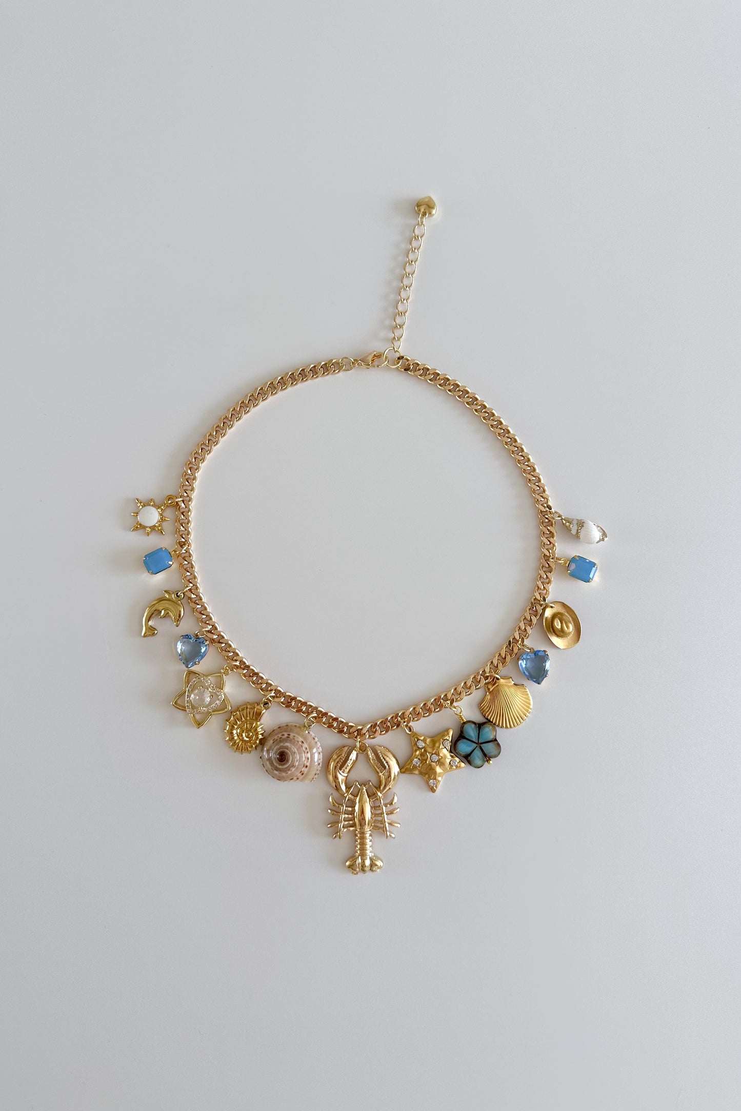 Summer in Maine Gold Plated Statement Vintage Charm Necklace