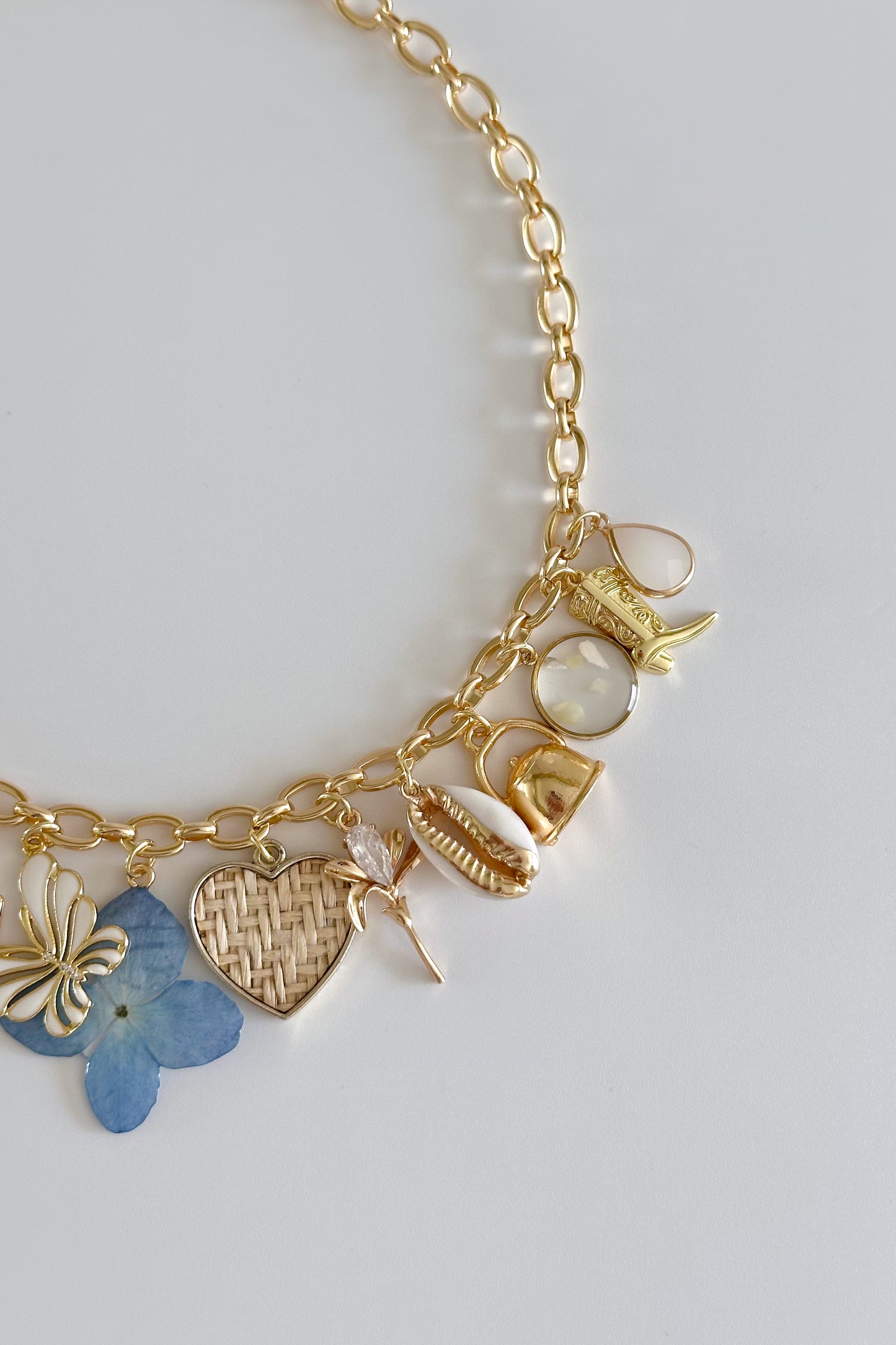 Coastal Treasures Gold Plated Statement Vintage Charm Necklace