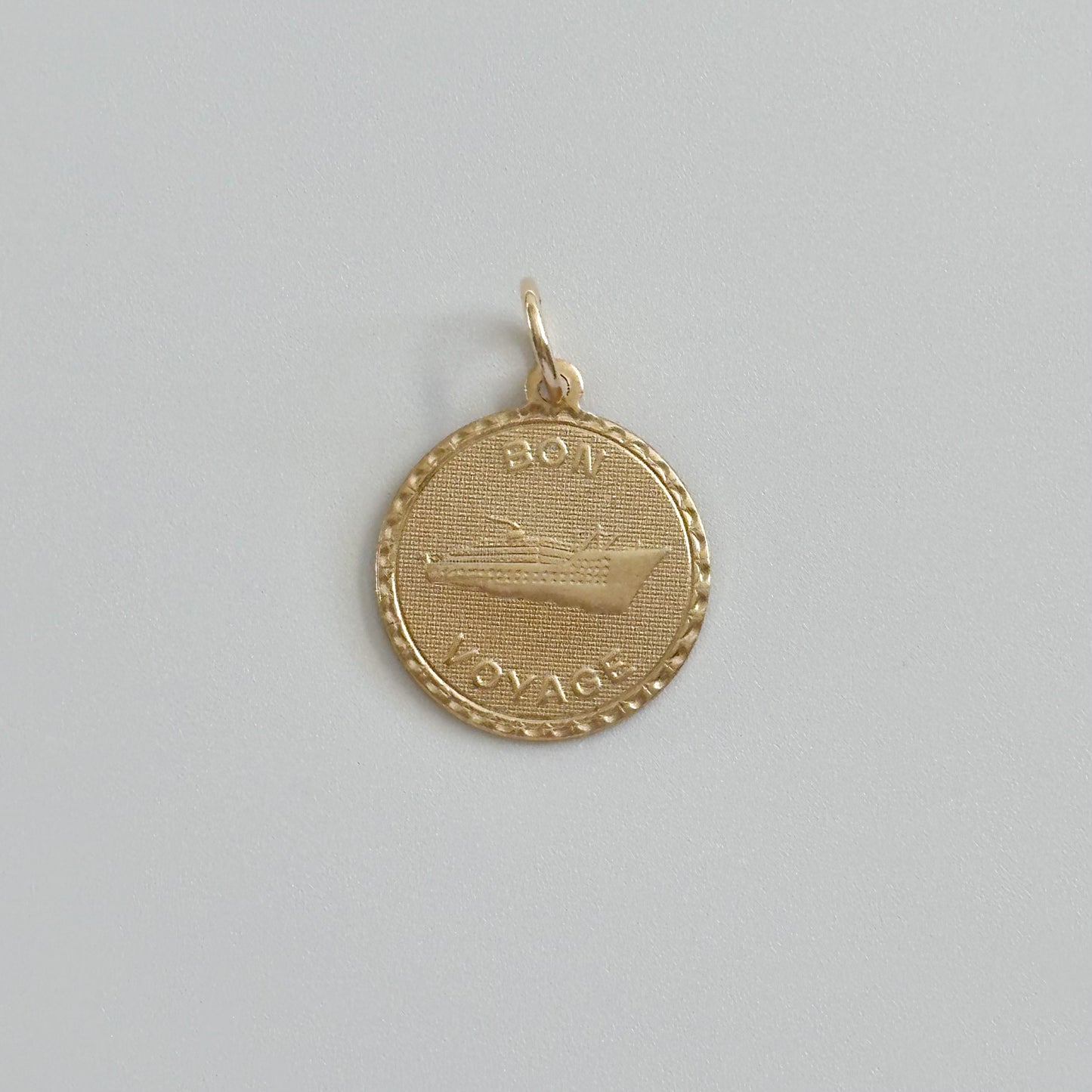 Vintage Bon Voyage Circle Coin Raw Brass Charm 22x20mm
