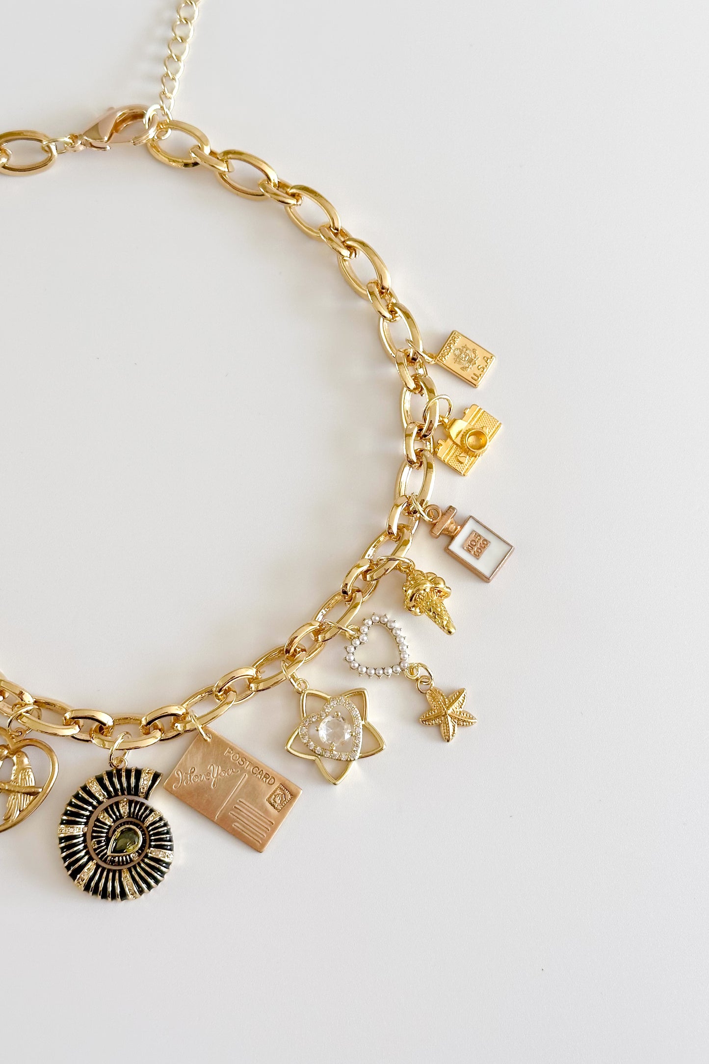 Honeymoon Gold Plated Statement Vintage Charm Necklace