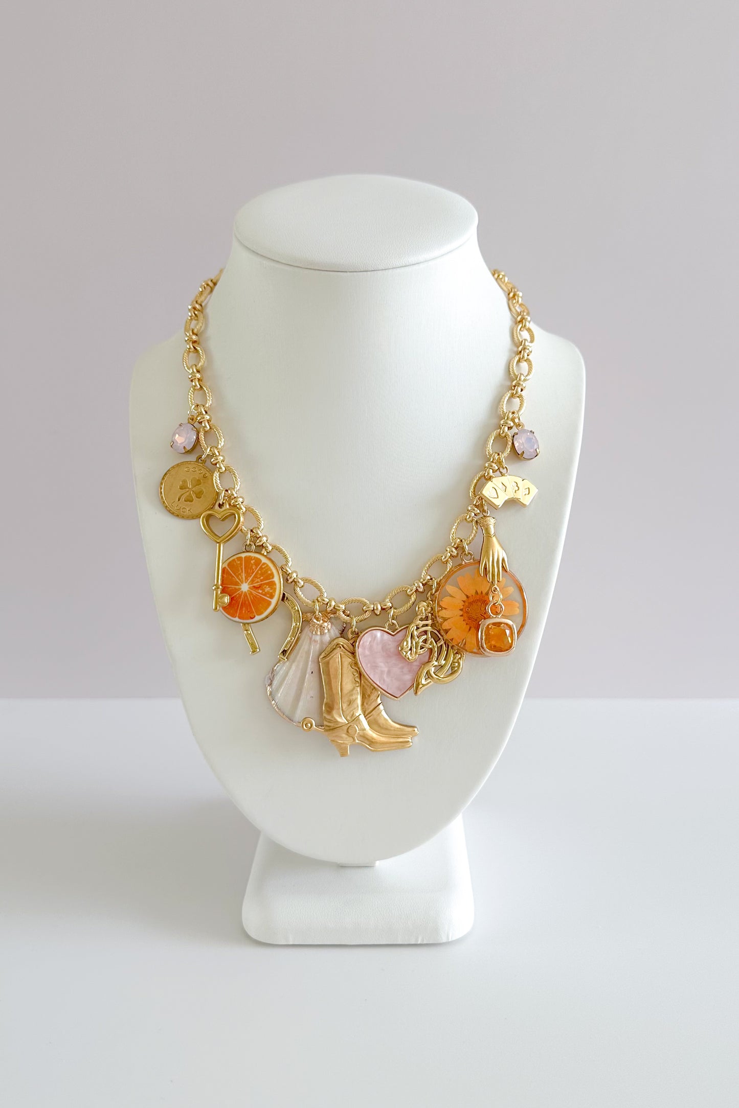 Cowgirl in the Sun Gold Plated Statement Vintage Charm Necklace