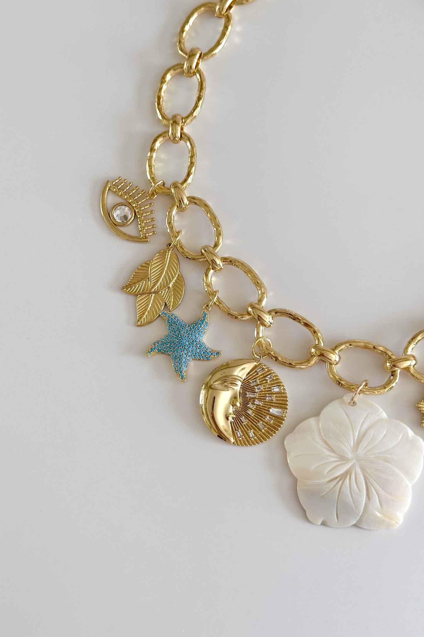 Night Swim Gold Plated Statement Vintage Charm Necklace