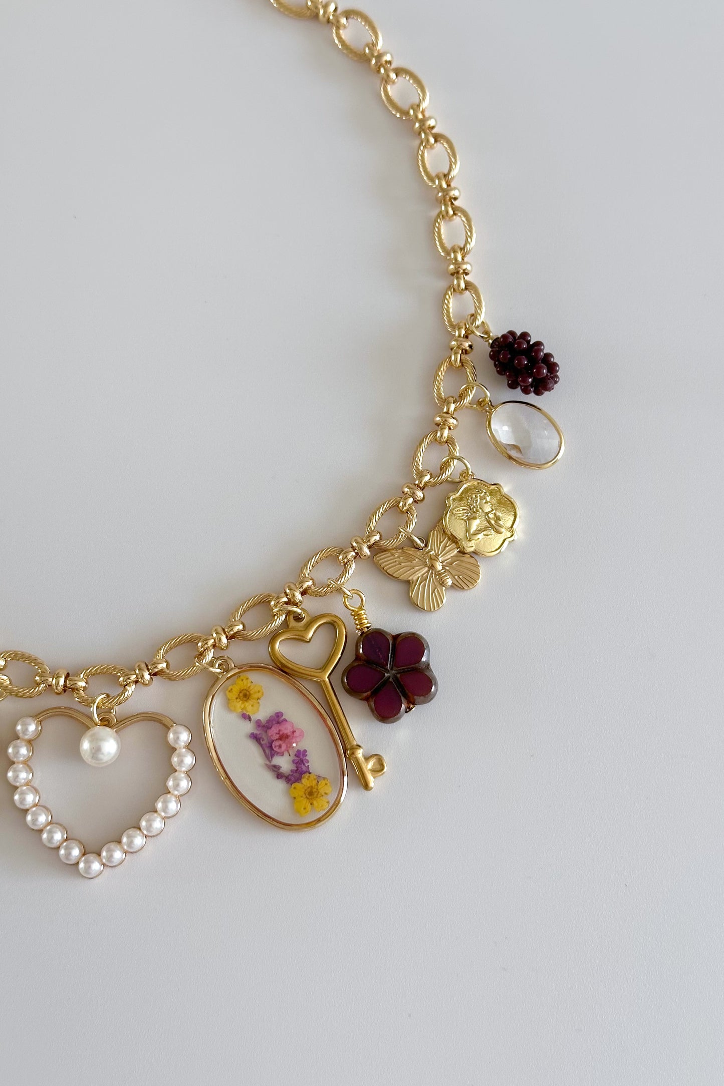 Amethyst Gold Plated Statement Vintage Charm Necklace