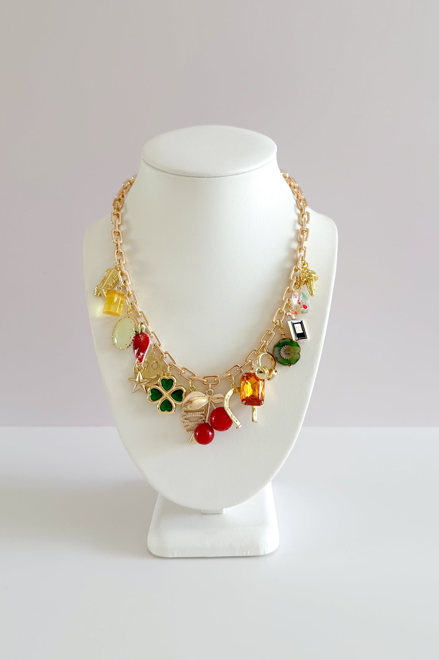 Cherry Girl Gold Plated Statement Vintage Charm Necklace