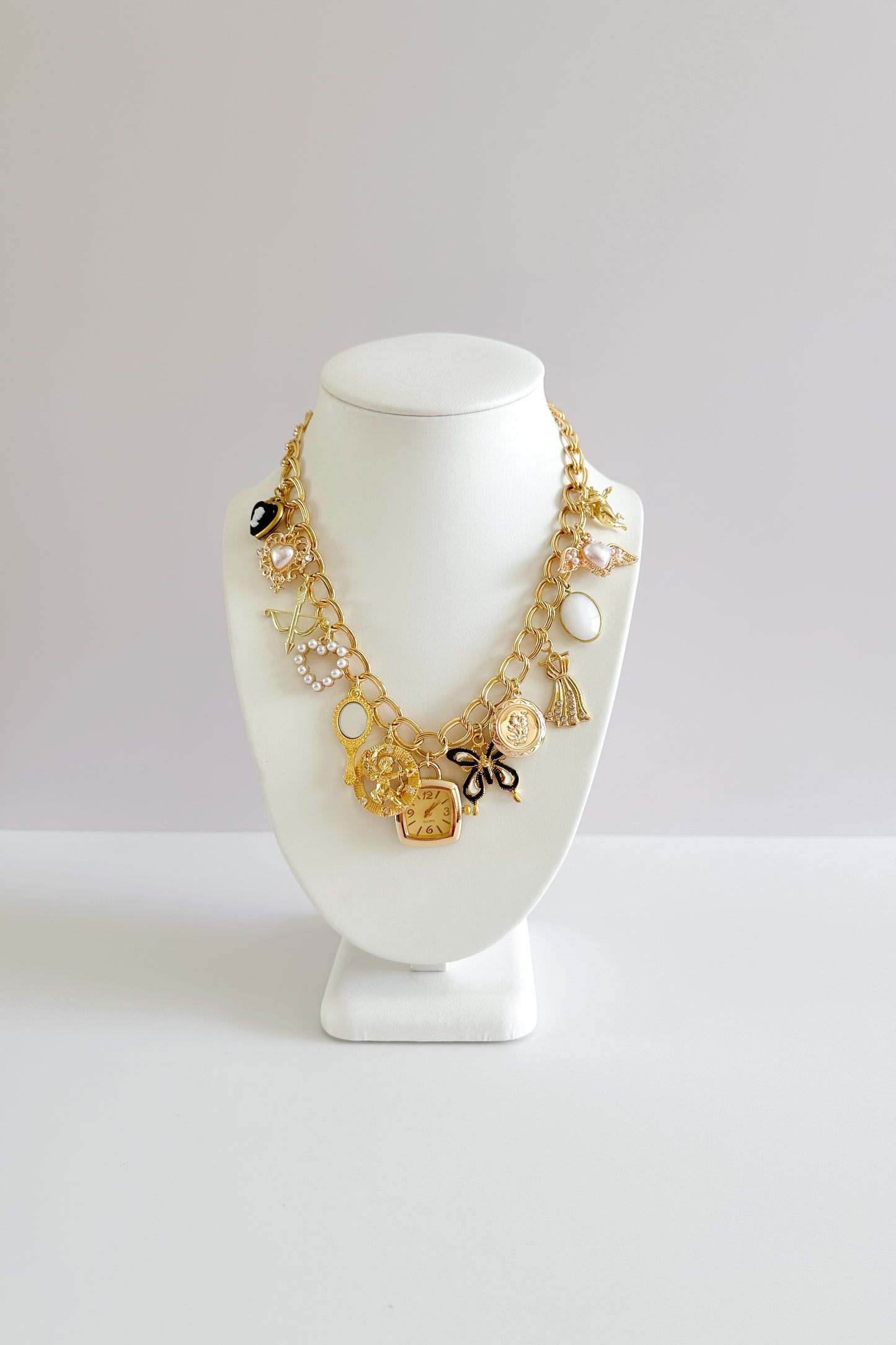 Timepiece Gold Plated Statement Vintage Charm Necklace