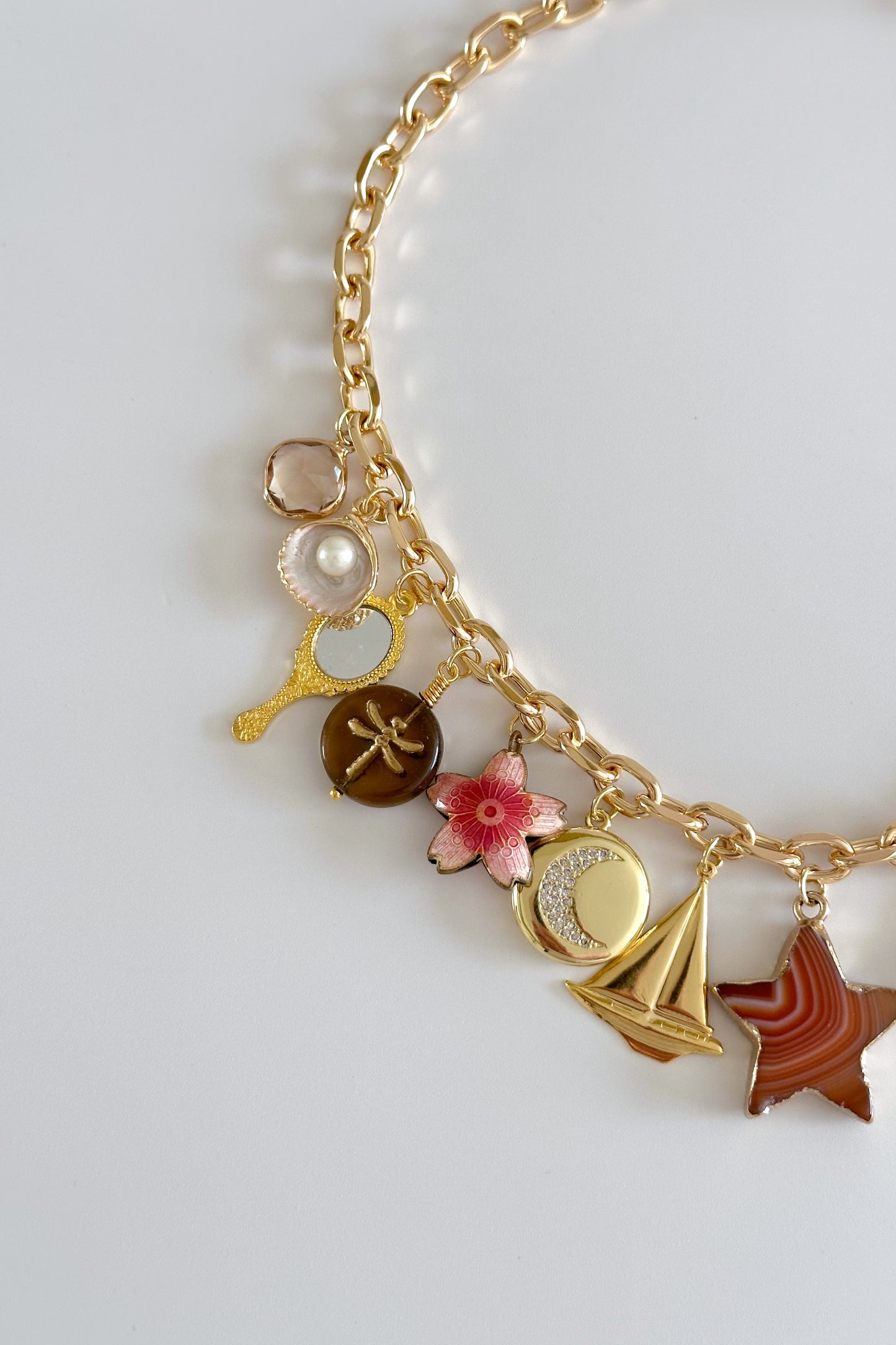 Agate Gold Plated Statement Vintage Charm Necklace