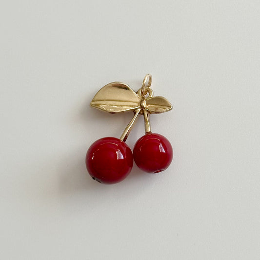 Cherry Gold Stem Pendant Zinc Alloy Charm 25x28mm
