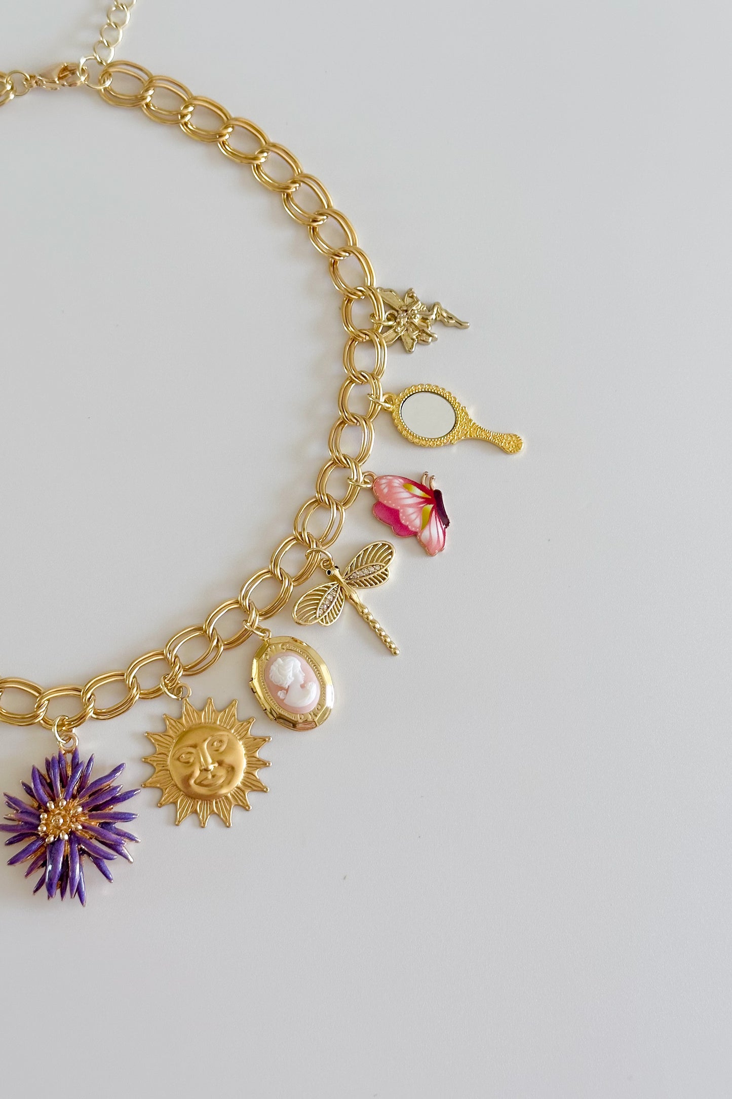 Honeysuckle Gold Plated Statement Vintage Charm Necklace