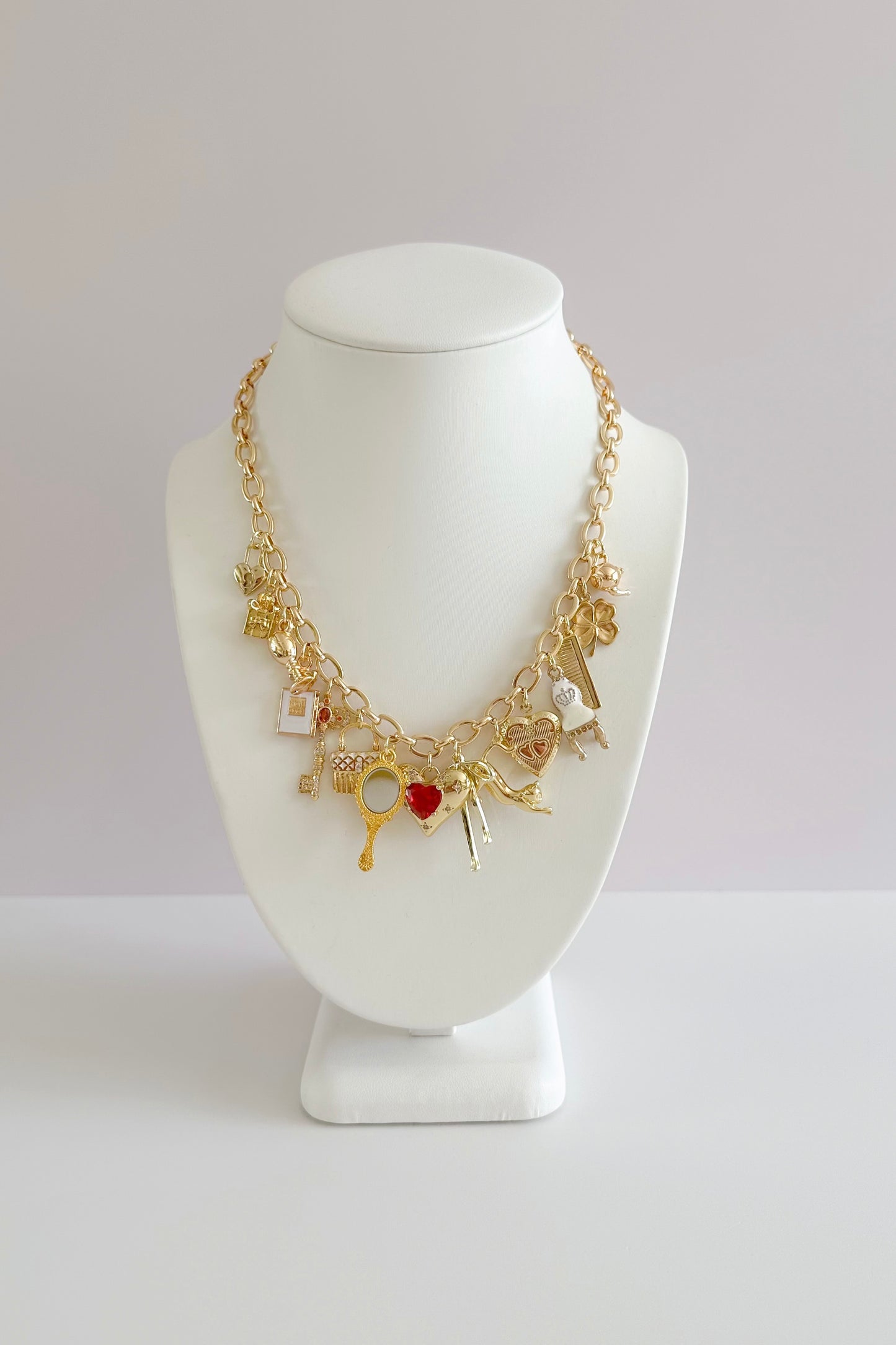 Ruby Vanity Gold Plated Statement Vintage Charm Necklace