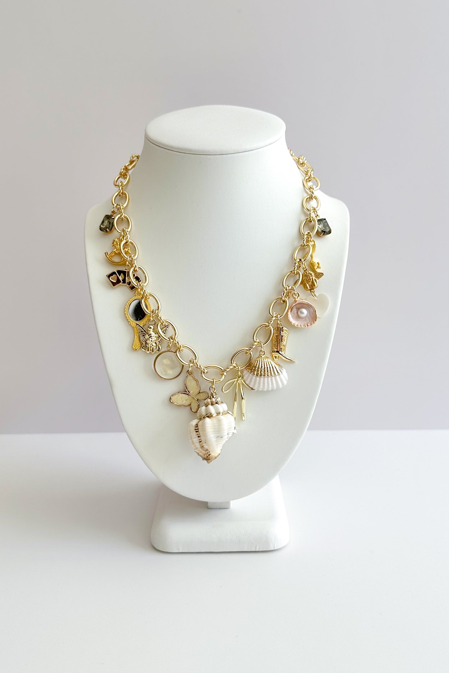 Mermaid’s Treasure Gold Plated Statement Vintage Charm Necklace