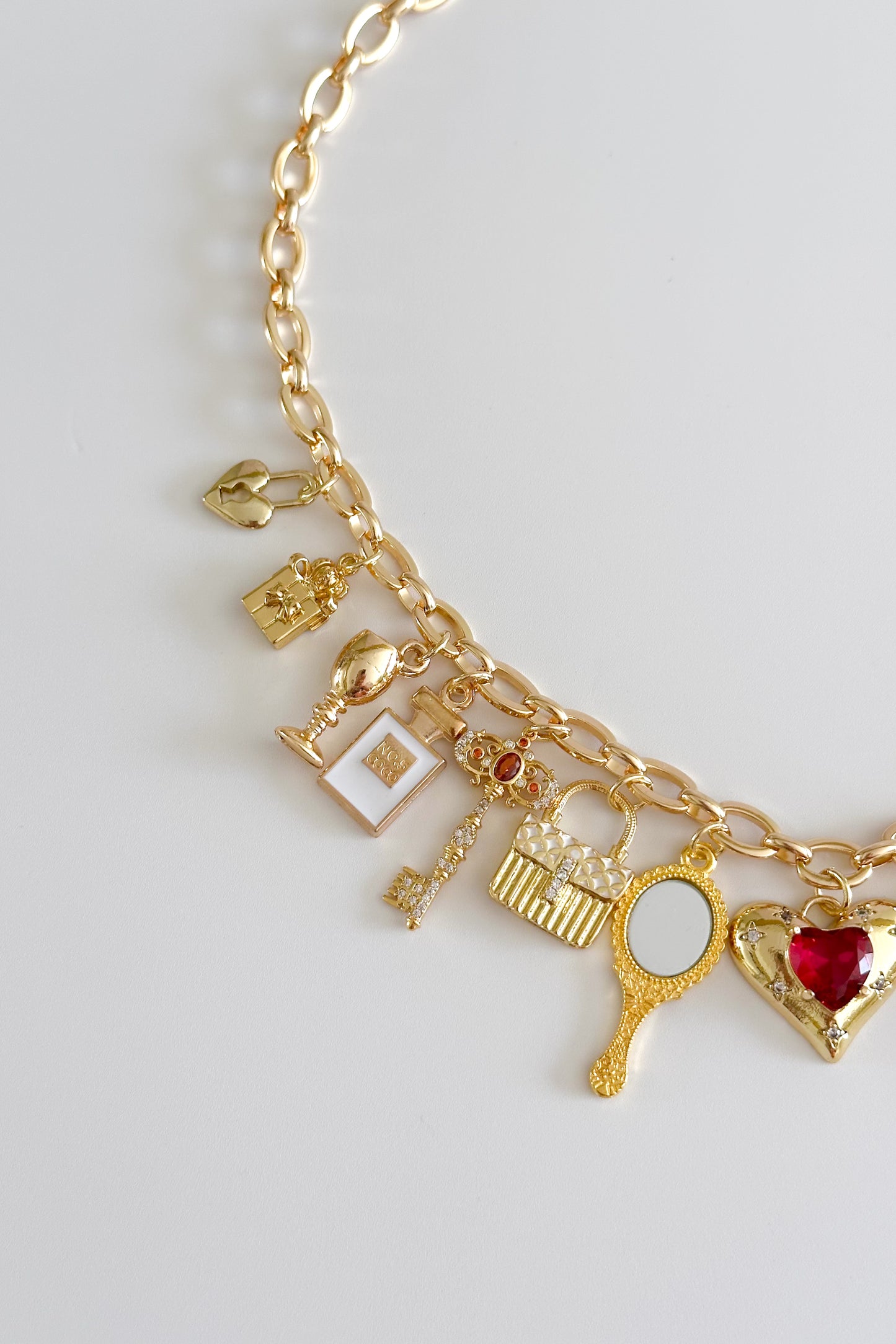 Ruby Vanity Gold Plated Statement Vintage Charm Necklace