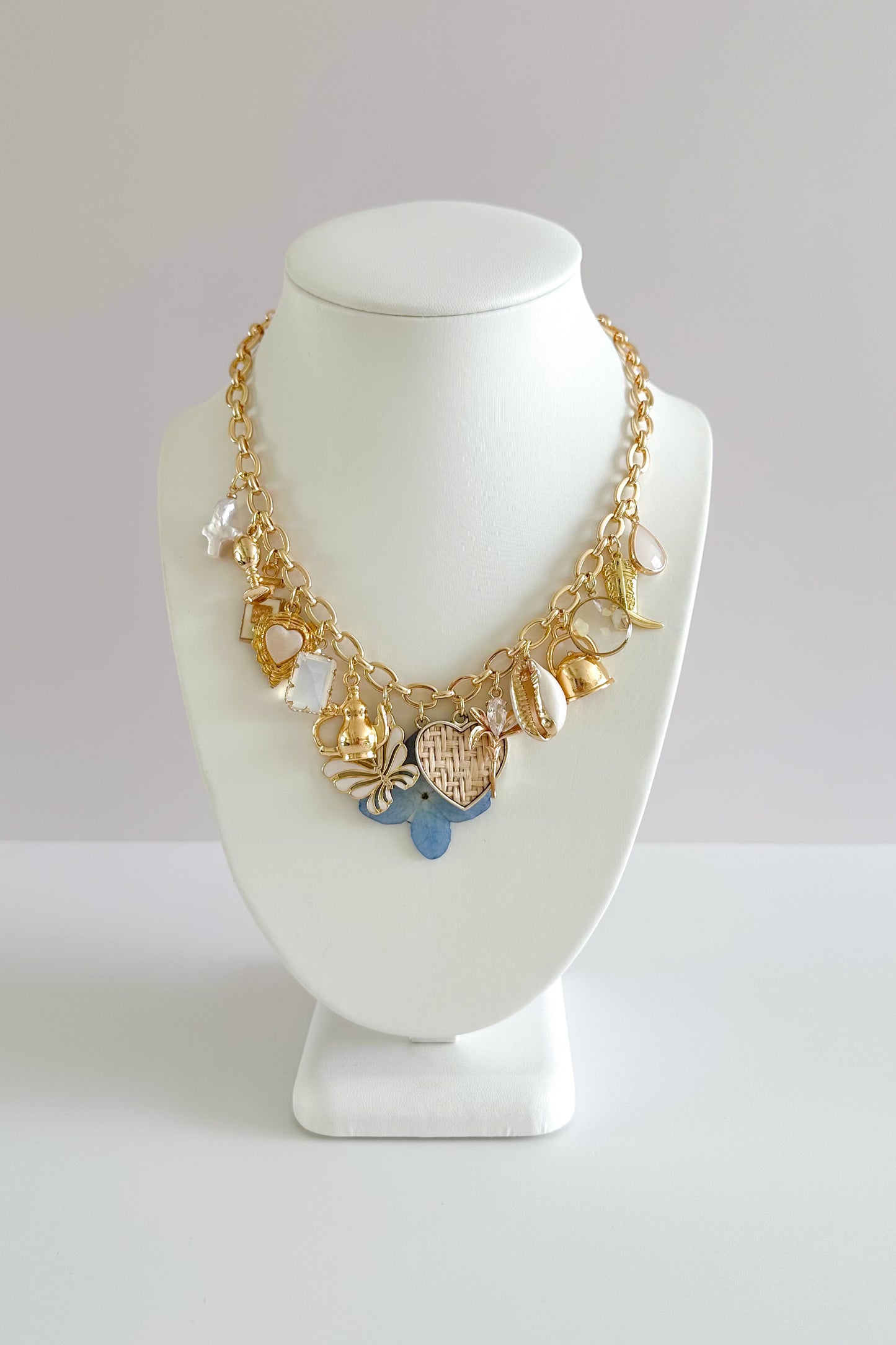 Coastal Treasures Gold Plated Statement Vintage Charm Necklace