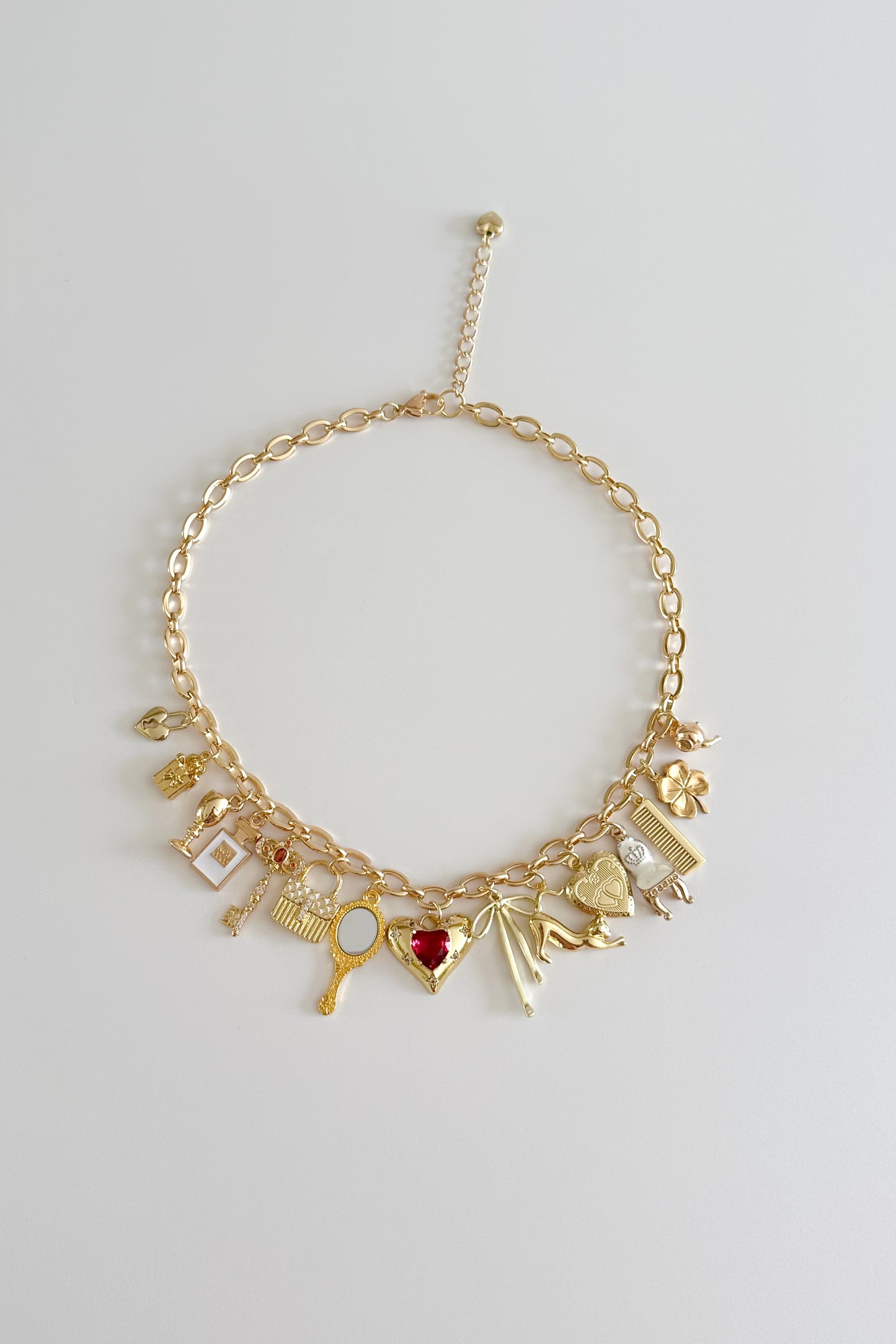 Ruby Vanity Gold Plated Statement Vintage Charm Necklace