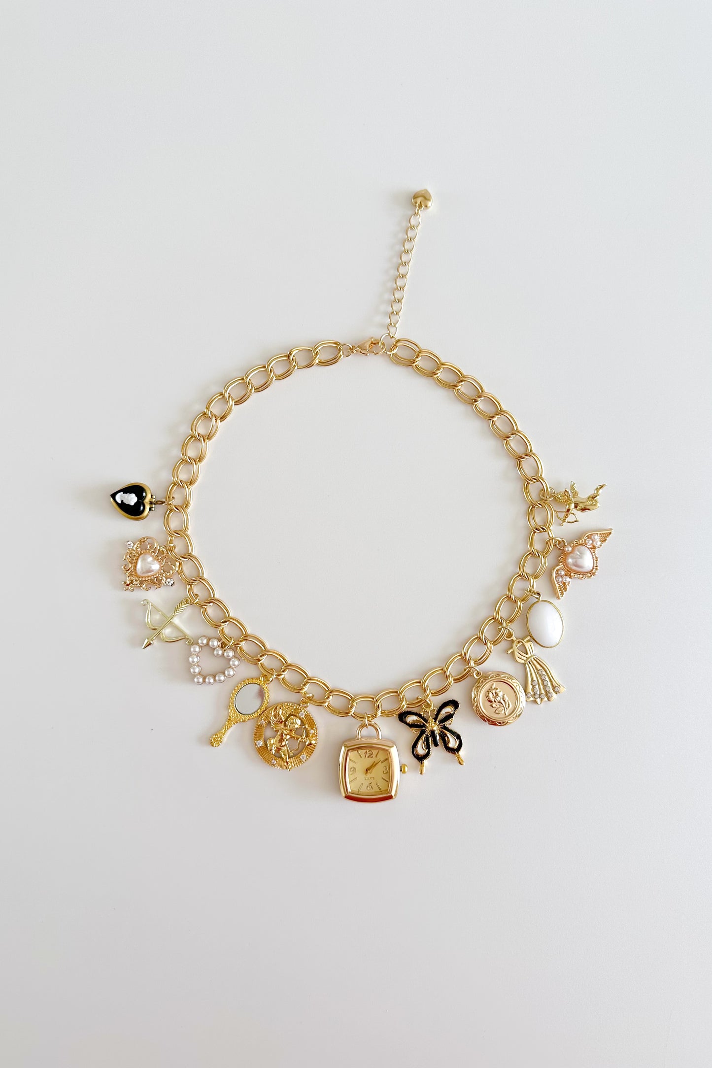 Timepiece Gold Plated Statement Vintage Charm Necklace