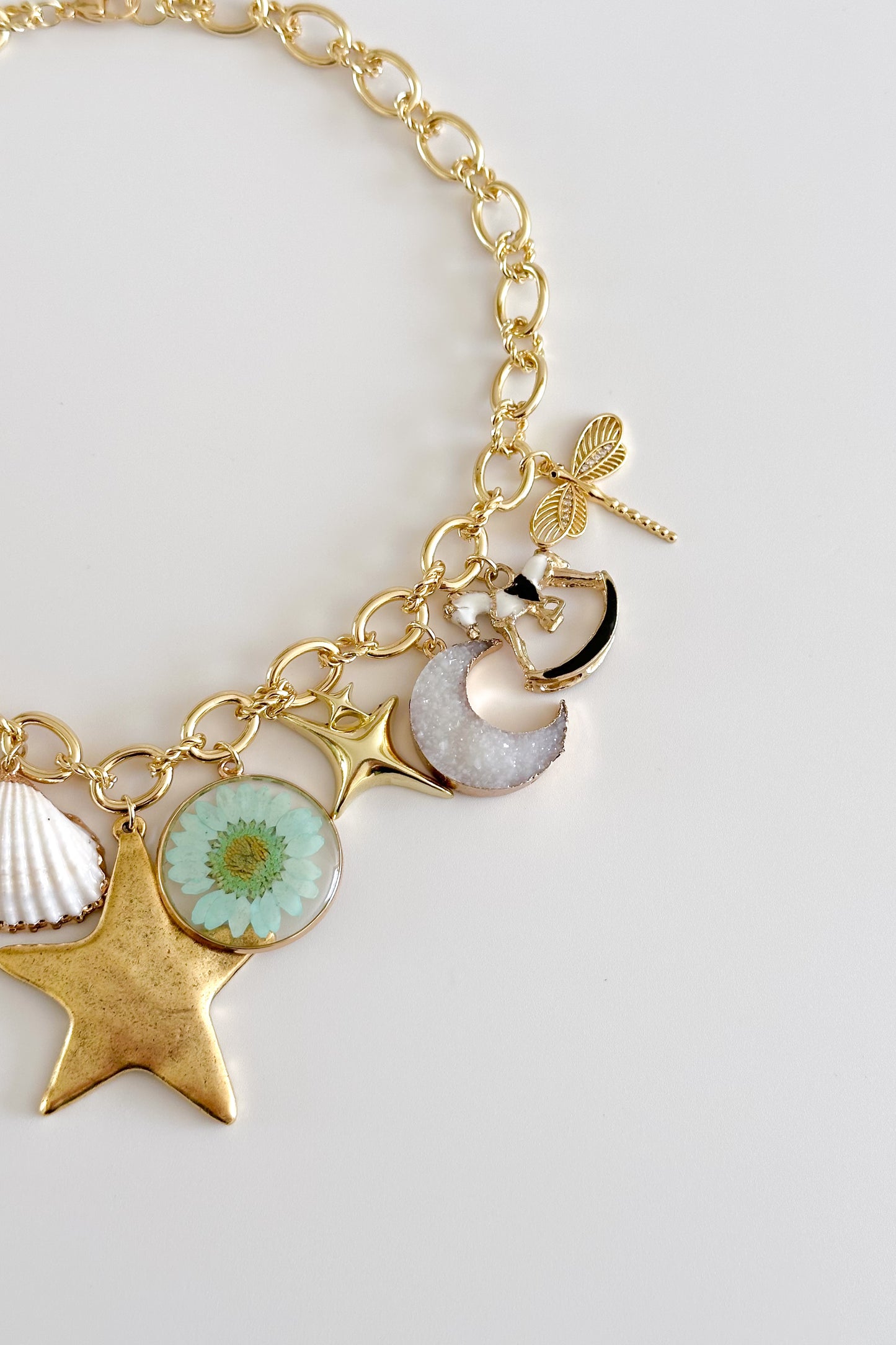 Sweet Dreams Gold Plated Statement Vintage Charm Necklace