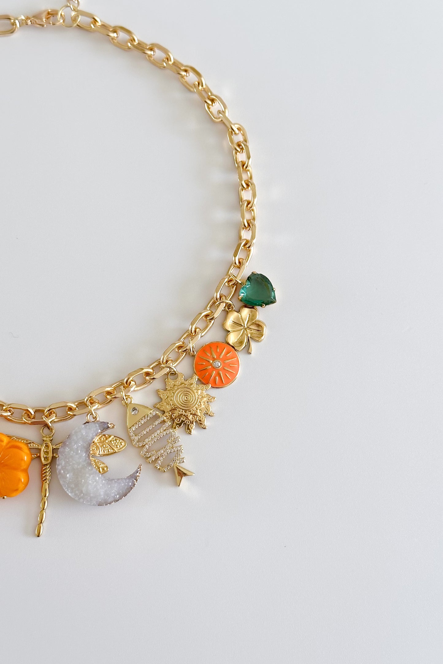 In Luck Gold Plated Statement Vintage Charm Necklace