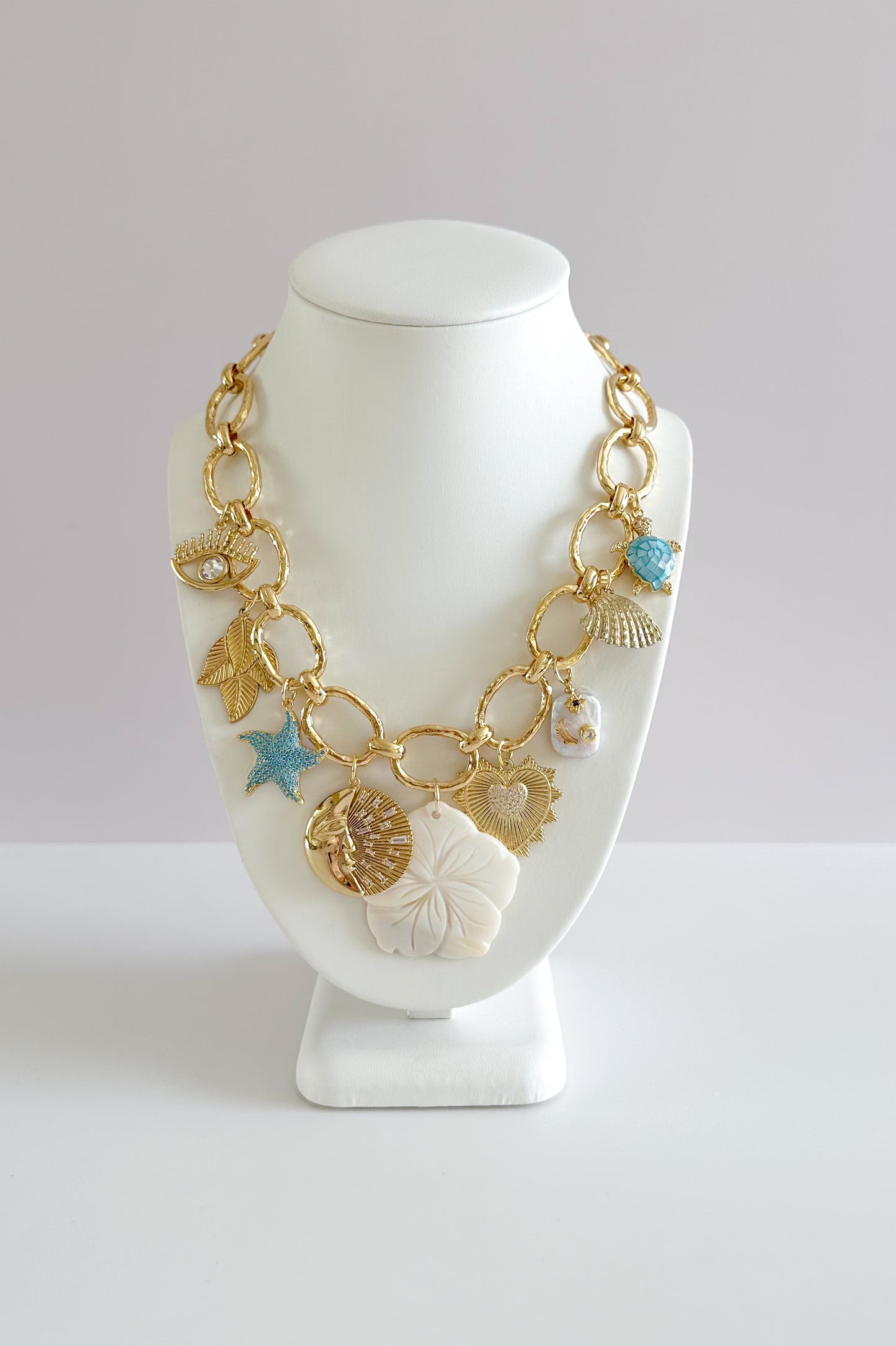 Night Swim Gold Plated Statement Vintage Charm Necklace