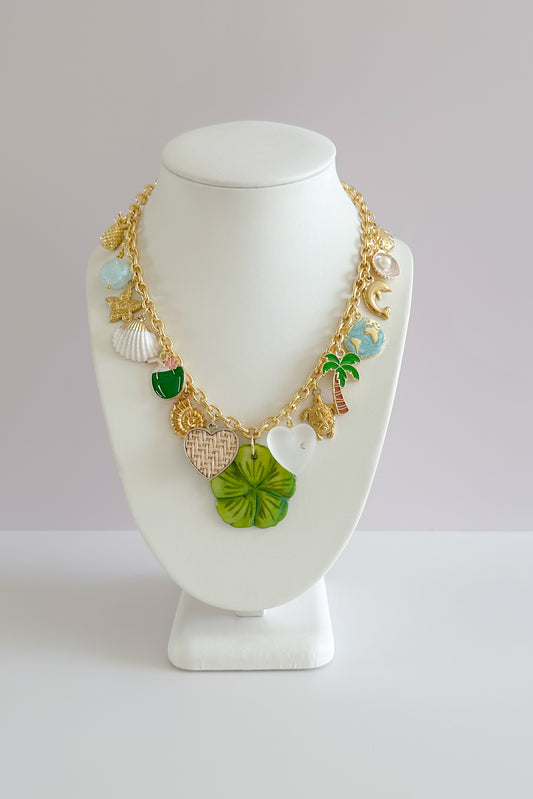 Coconut Beach Gold Plated Statement Vintage Charm Necklace