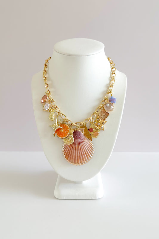 Creamsicle Gold Plated Statement Vintage Charm Necklace