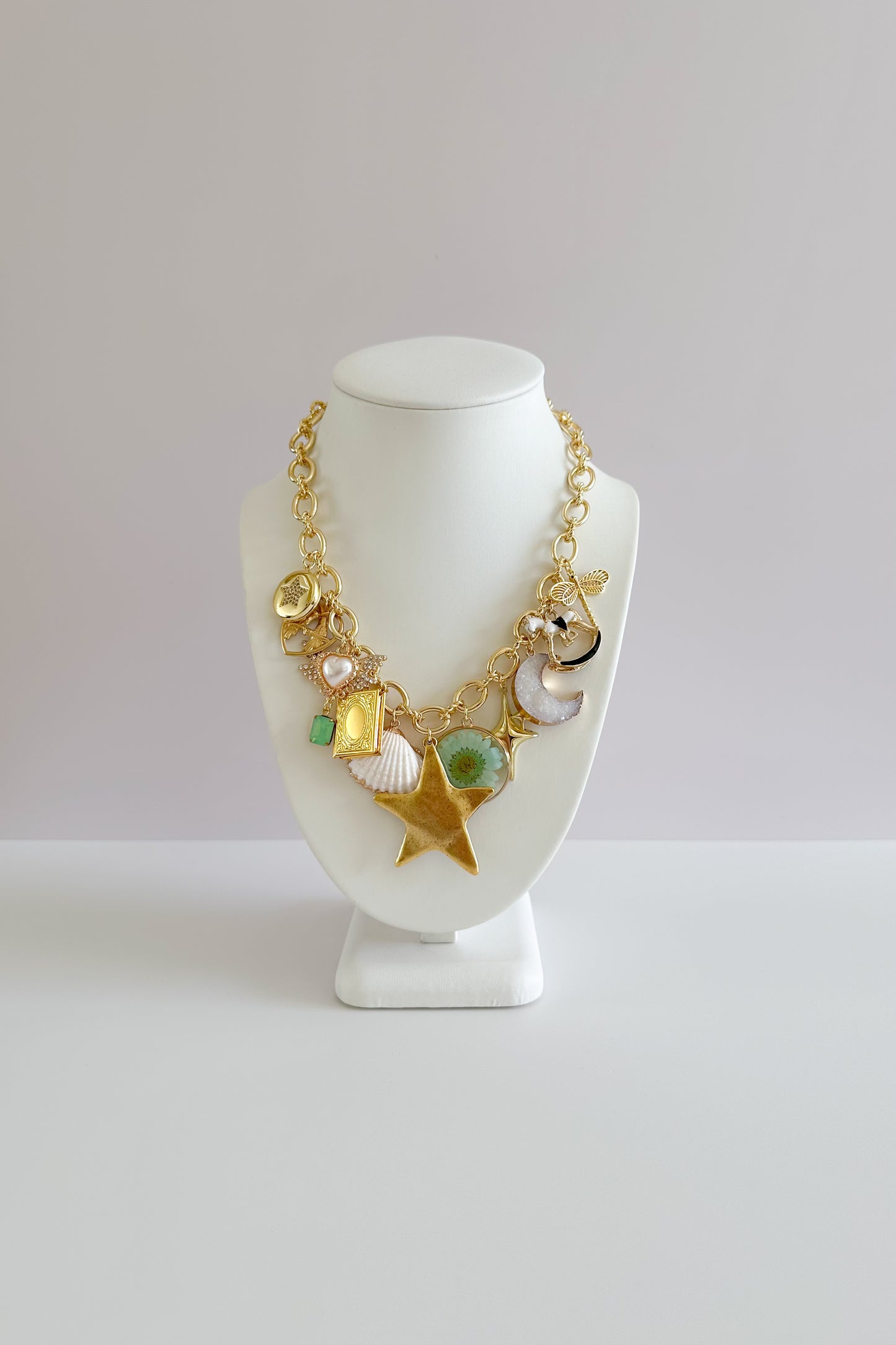 Sweet Dreams Gold Plated Statement Vintage Charm Necklace