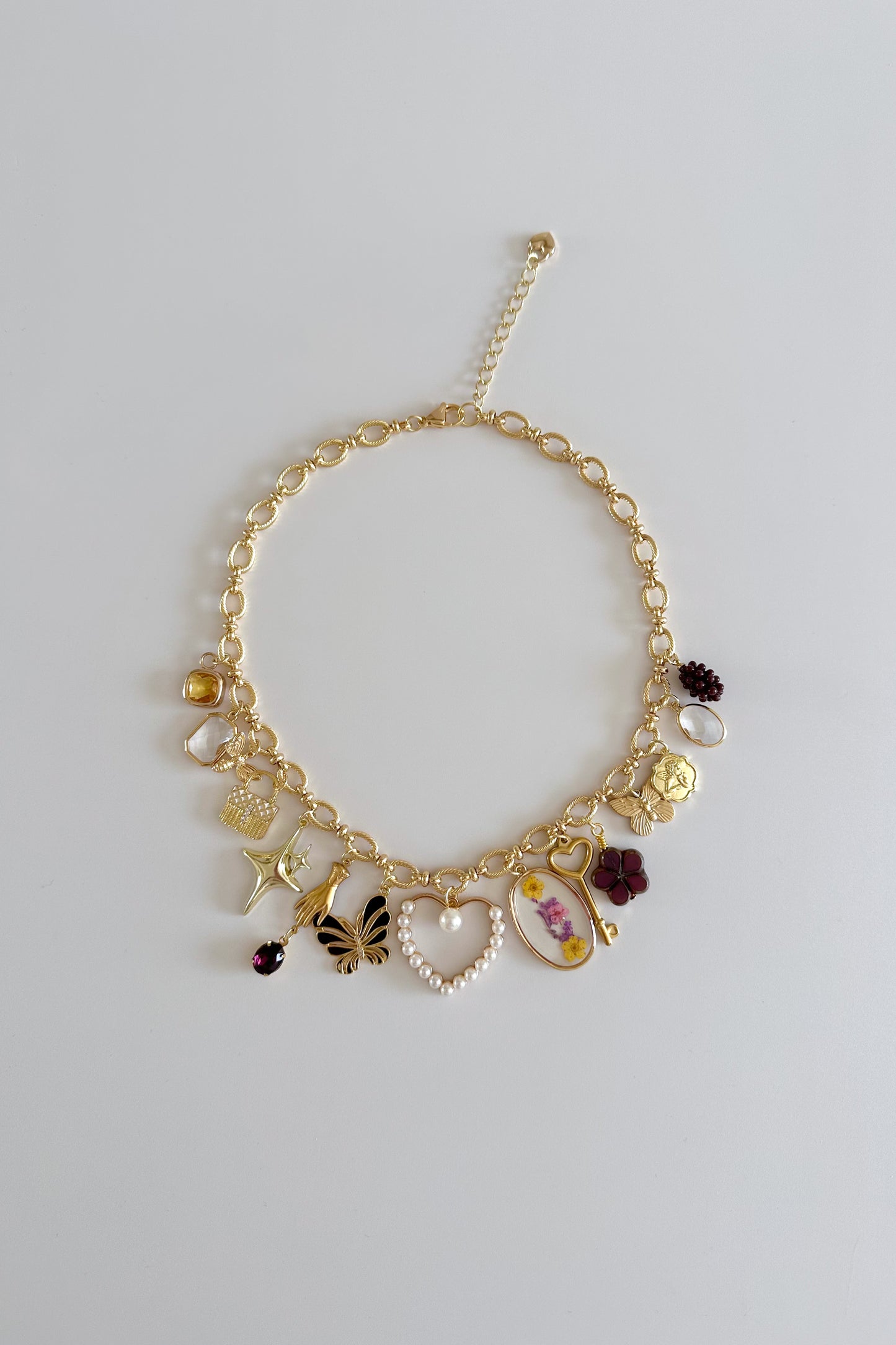 Amethyst Gold Plated Statement Vintage Charm Necklace