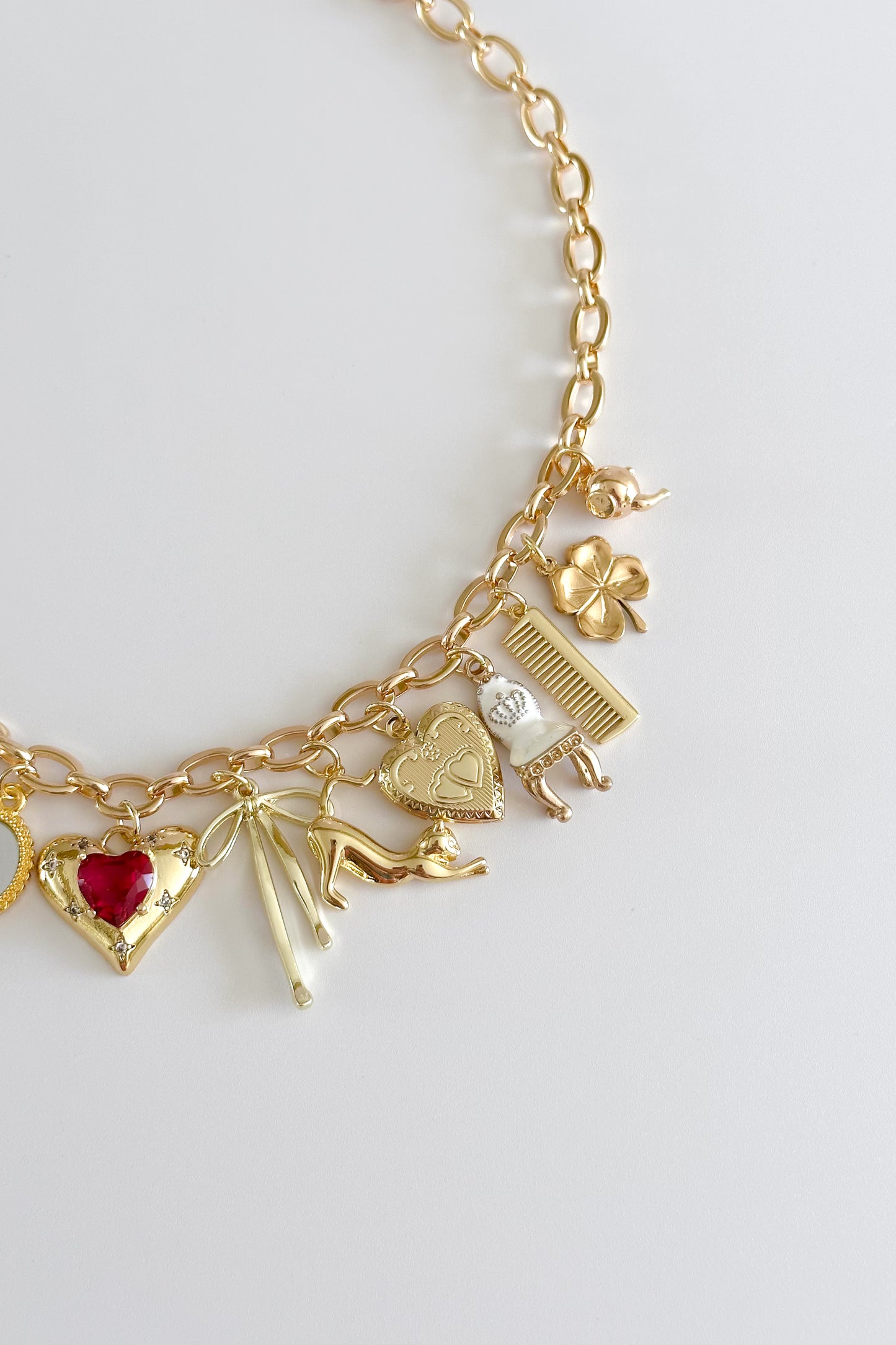 Ruby Vanity Gold Plated Statement Vintage Charm Necklace