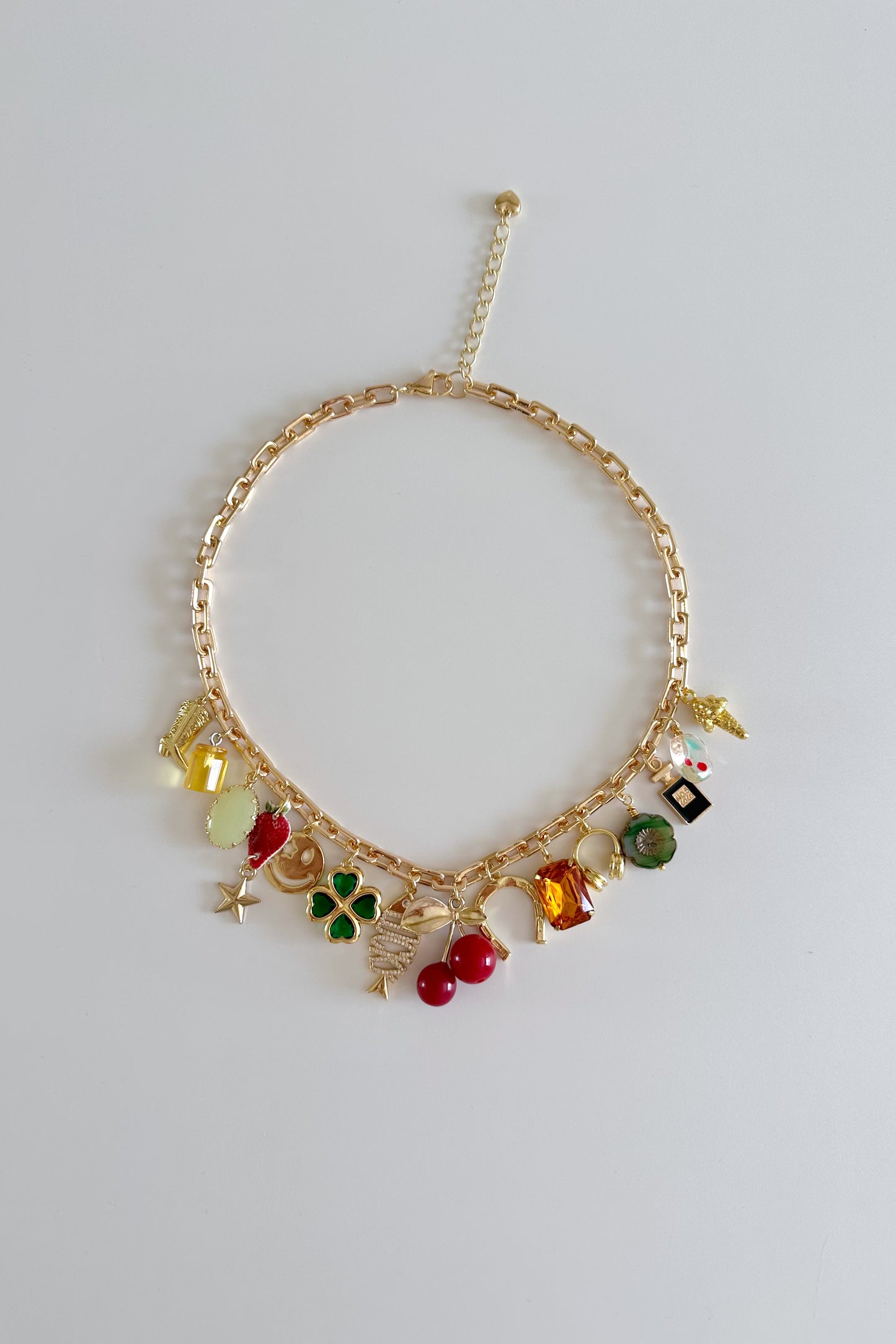 Cherry Girl Gold Plated Statement Vintage Charm Necklace