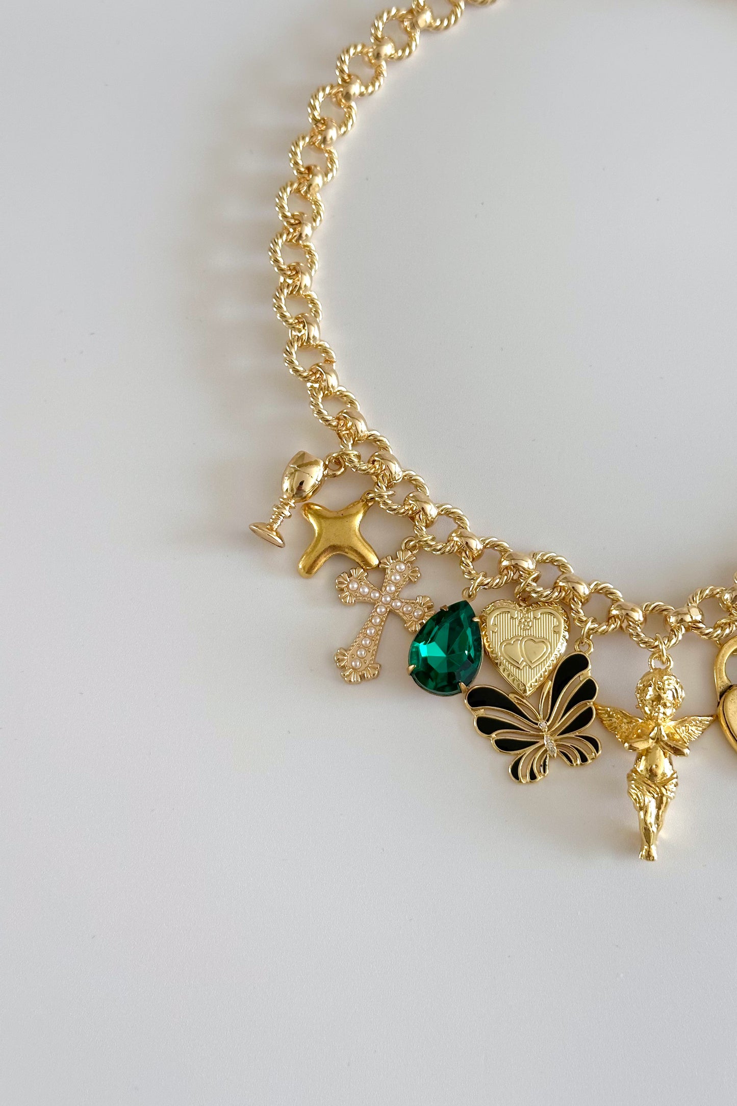 Everlasting Gold Plated Statement Vintage Charm Necklace