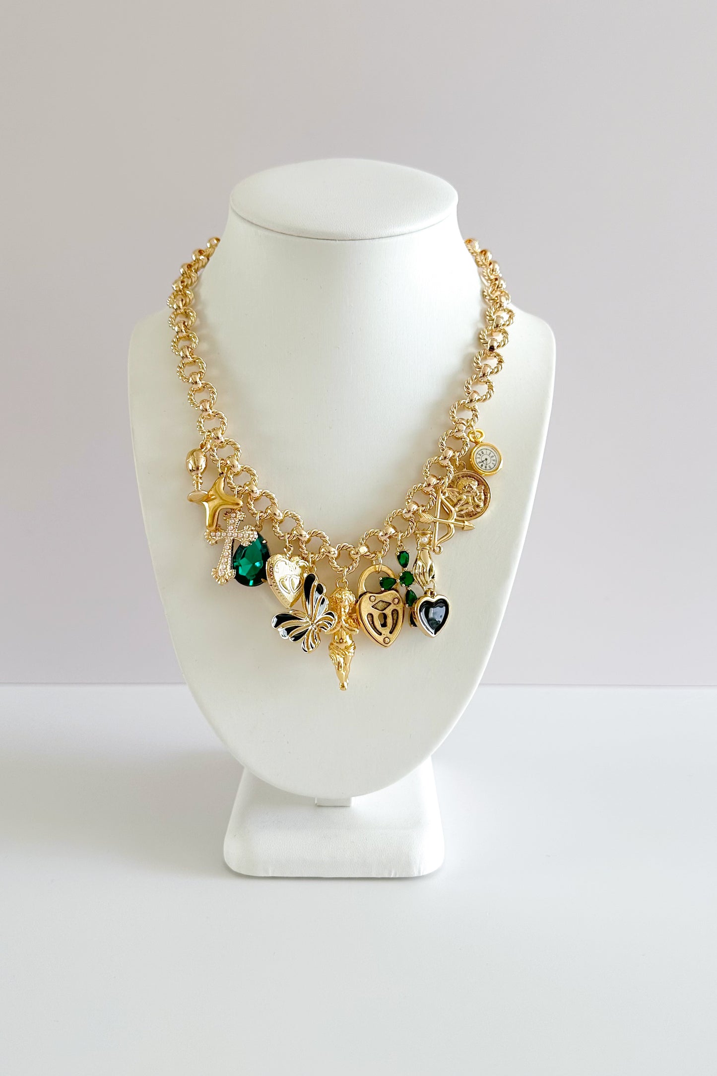 Everlasting Gold Plated Statement Vintage Charm Necklace