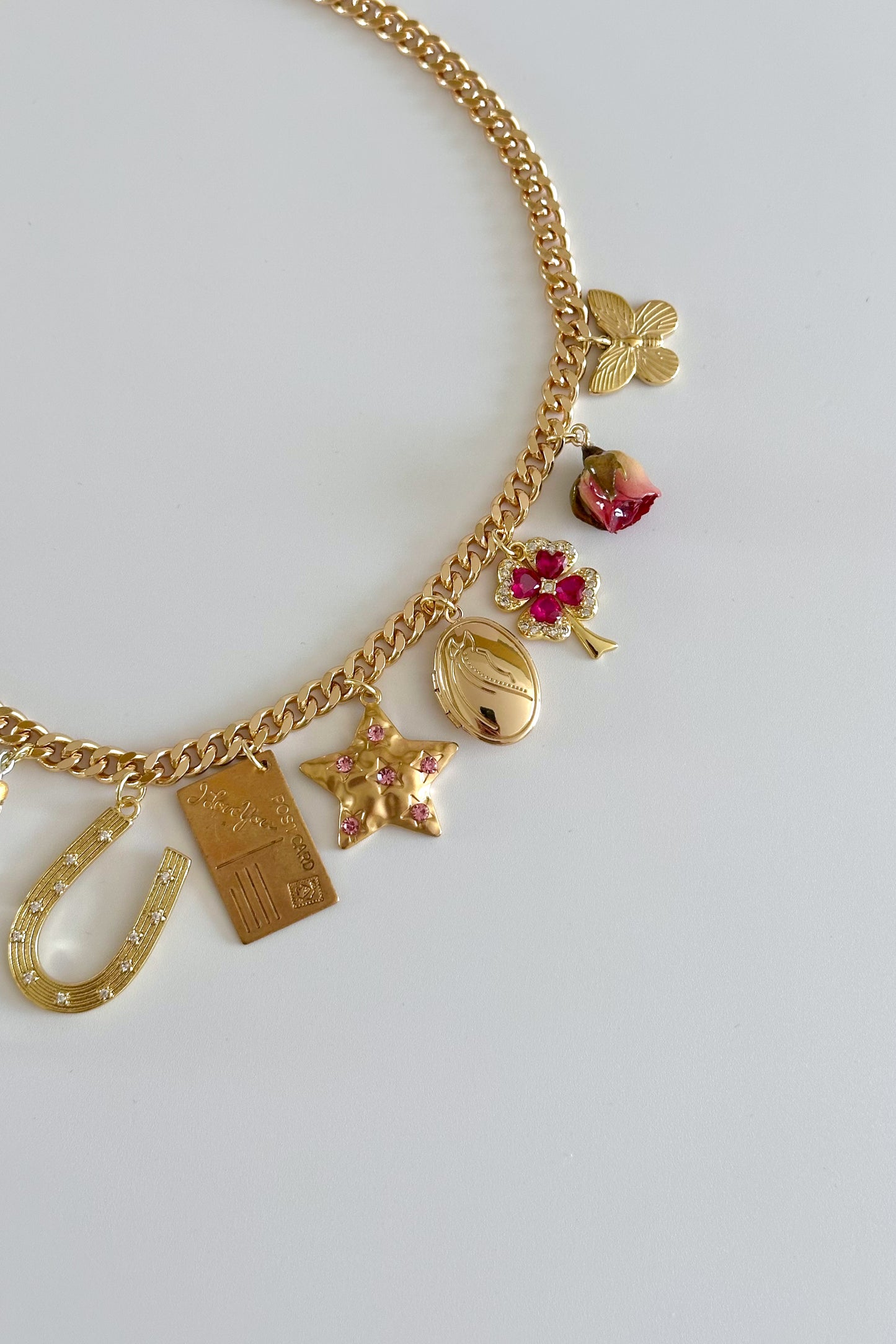 Prairie Girl Gold Plated Statement Vintage Charm Necklace