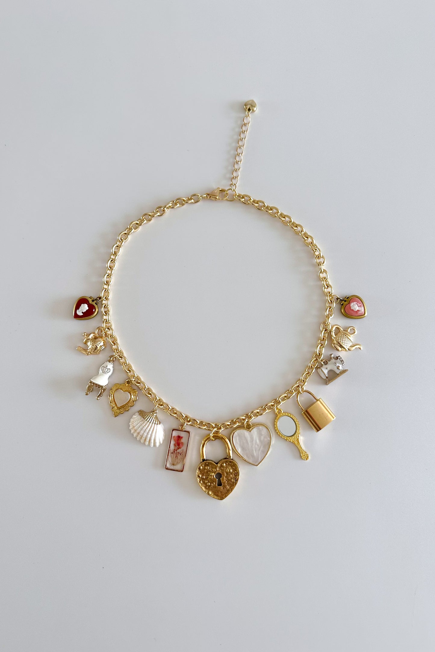 Tea Party Gold Plated Statement Vintage Charm Necklace