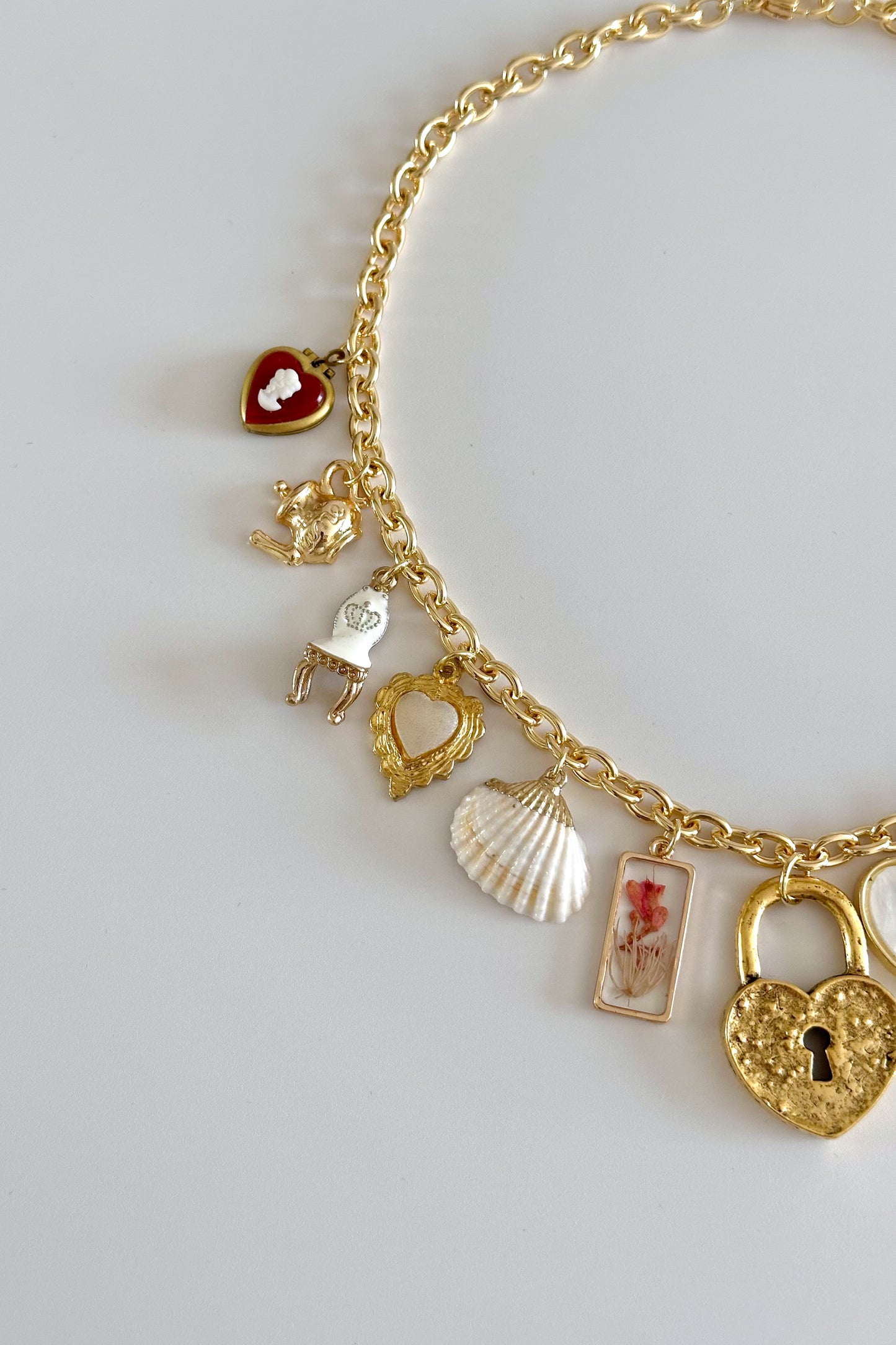 Tea Party Gold Plated Statement Vintage Charm Necklace