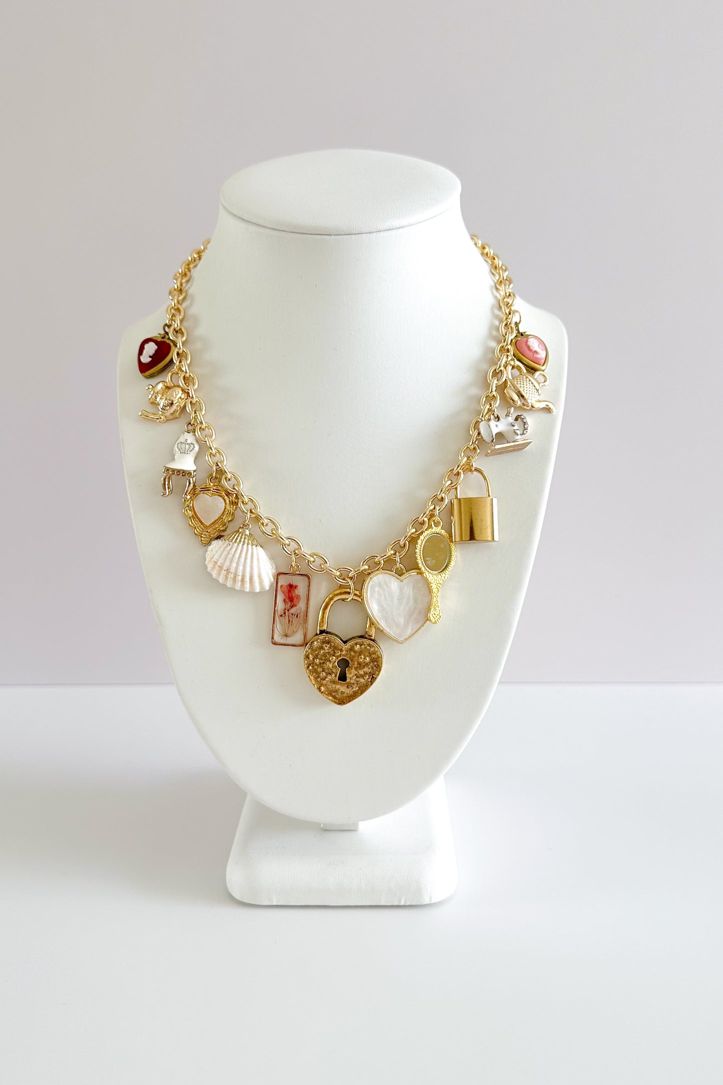 Tea Party Gold Plated Statement Vintage Charm Necklace