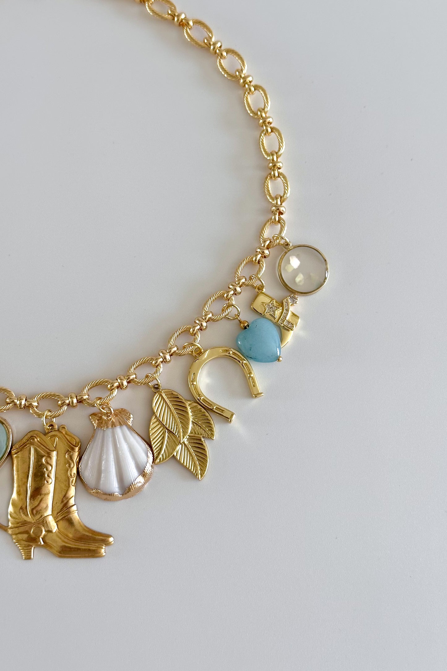 Coastal Cowgirl Gold Plated Statement Vintage Charm Necklace