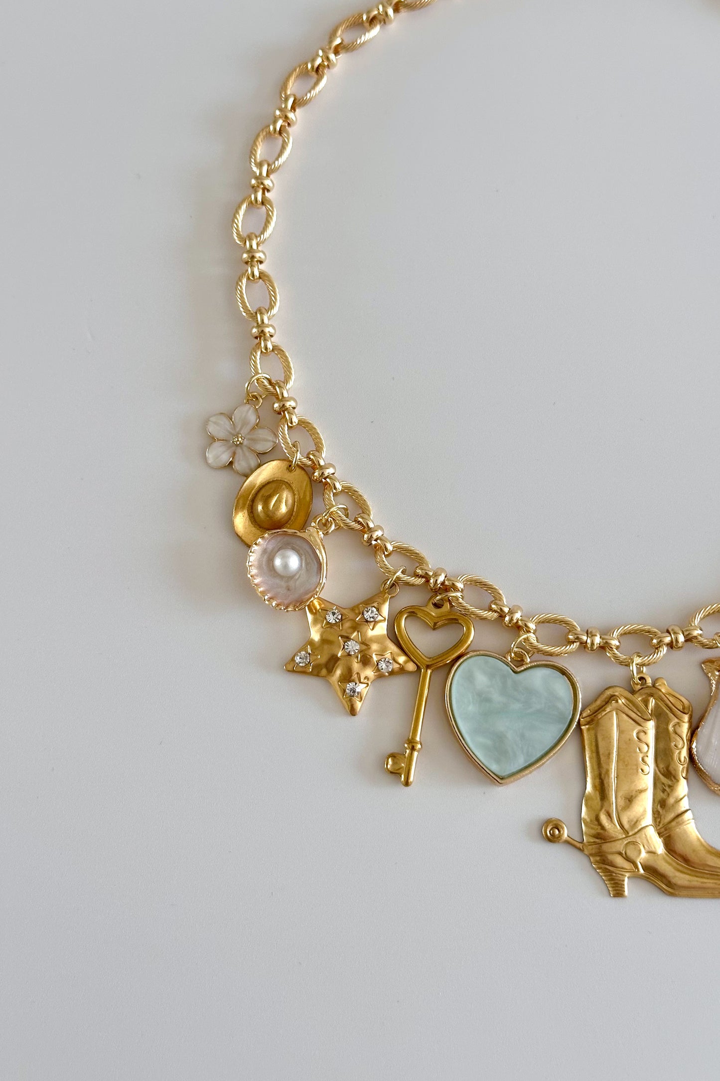 Coastal Cowgirl Gold Plated Statement Vintage Charm Necklace
