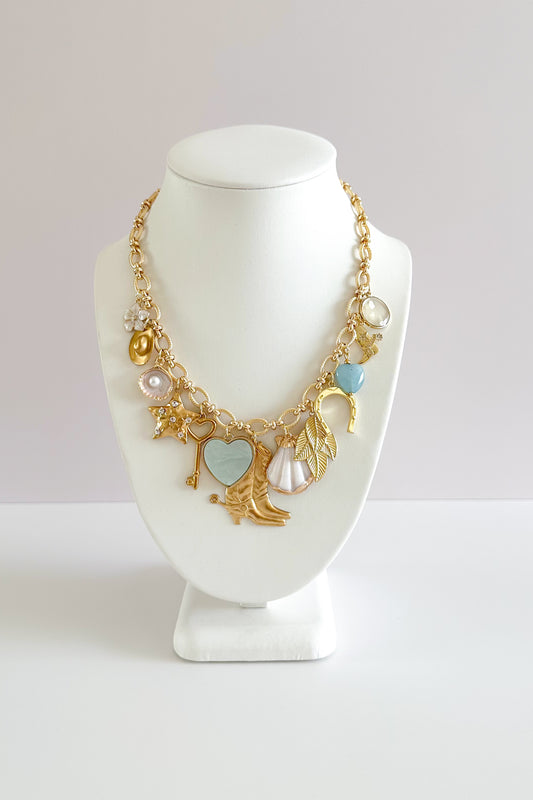 Coastal Cowgirl Gold Plated Statement Vintage Charm Necklace